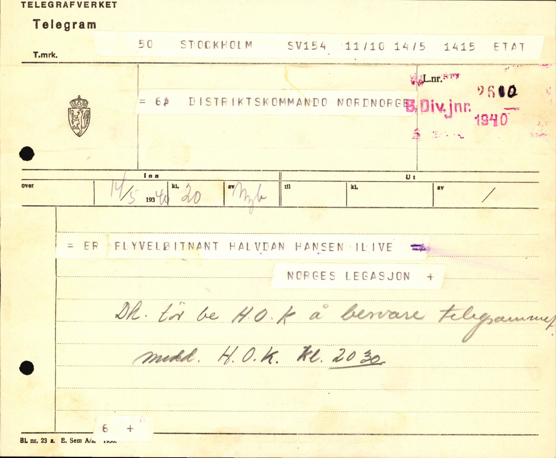 Forsvaret, Forsvarets krigshistoriske avdeling, AV/RA-RAFA-2017/Y/Yb/L0123: II-C-11-600  -  6. Divisjon med avdelinger, 1940, s. 604