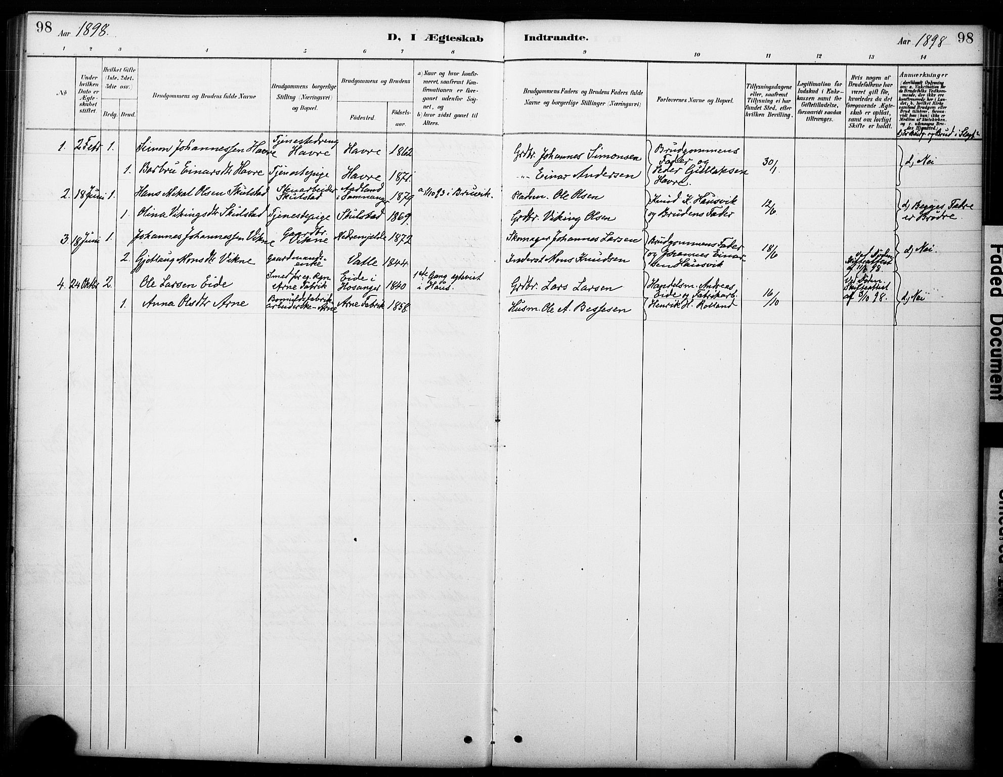 Haus sokneprestembete, AV/SAB-A-75601/H/Haa: Ministerialbok nr. B 1, 1887-1898, s. 98