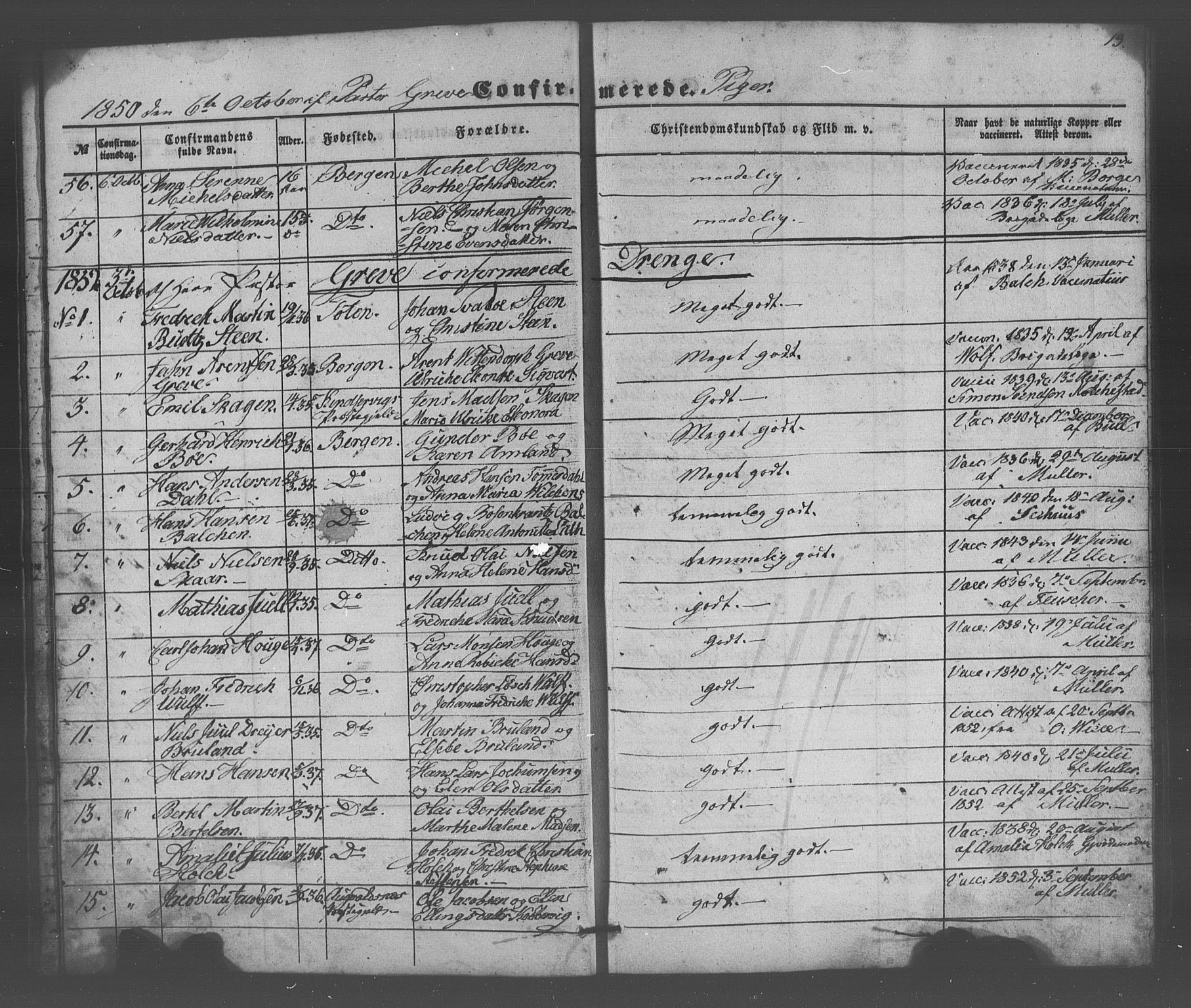 Domkirken sokneprestembete, AV/SAB-A-74801/H/Haa/L0064: Residerende kapellans bok nr. A 2, 1850-1872, s. 13