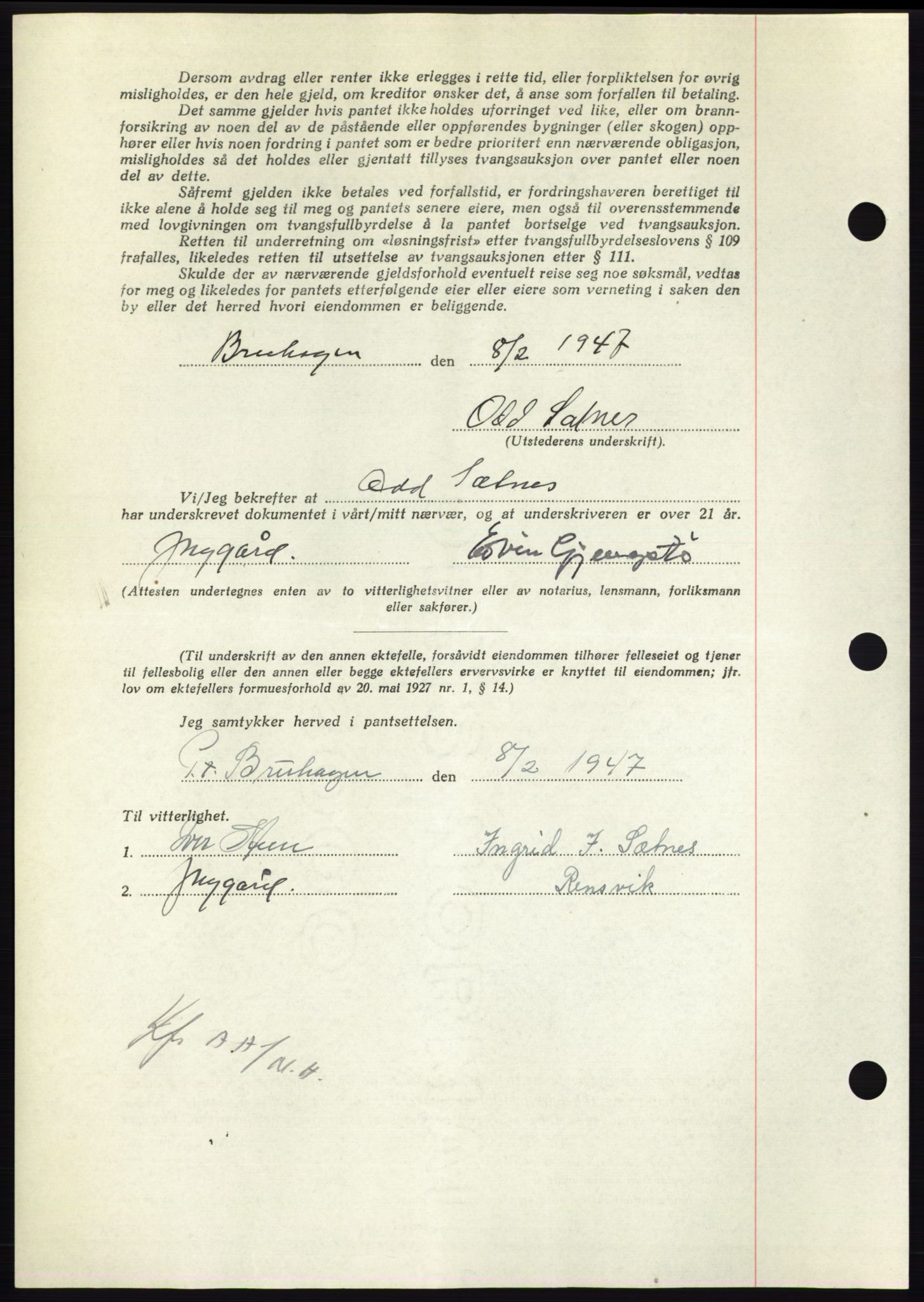 Nordmøre sorenskriveri, AV/SAT-A-4132/1/2/2Ca: Pantebok nr. B95, 1946-1947, Dagboknr: 421/1947