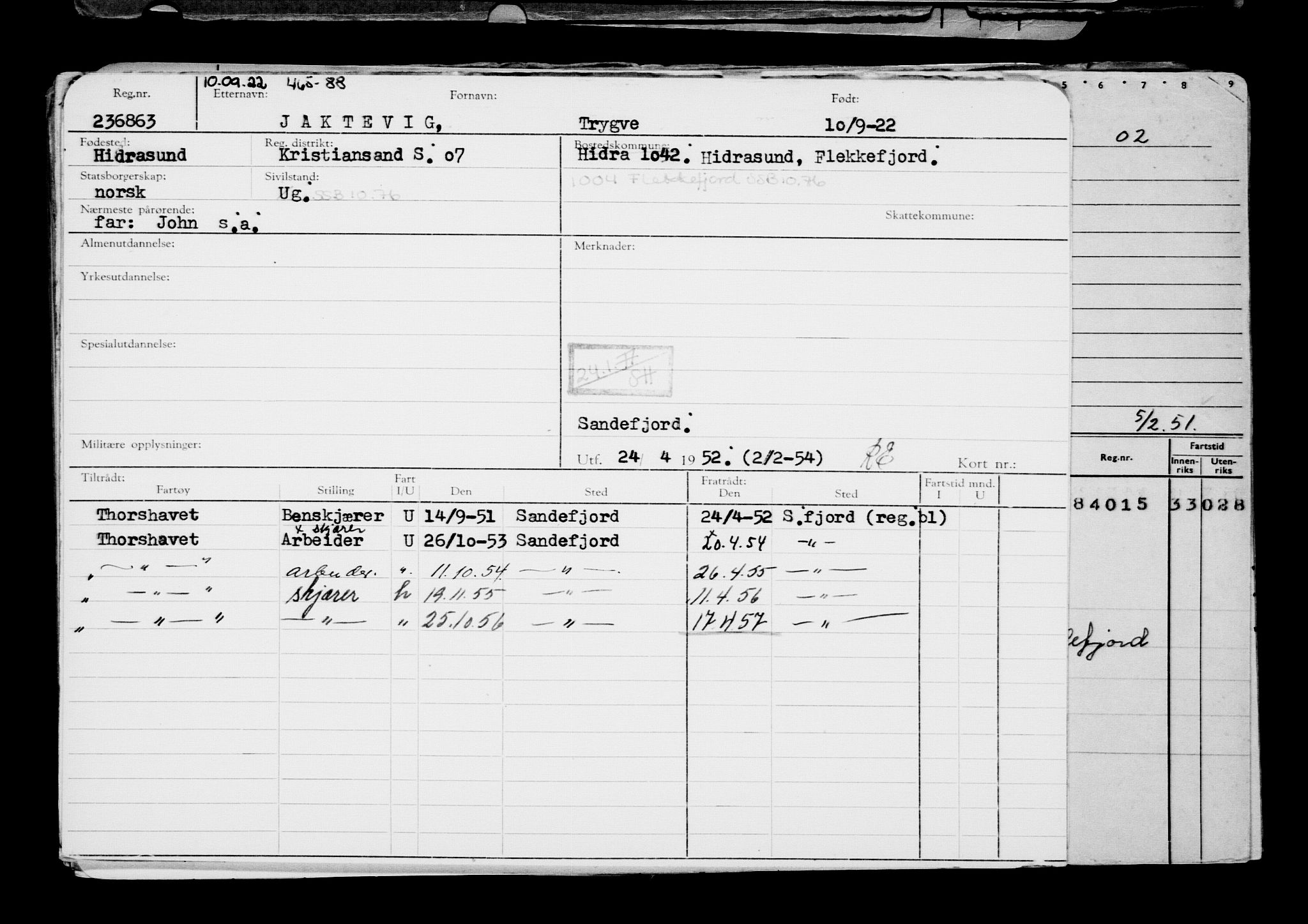 Direktoratet for sjømenn, AV/RA-S-3545/G/Gb/L0210: Hovedkort, 1922, s. 511