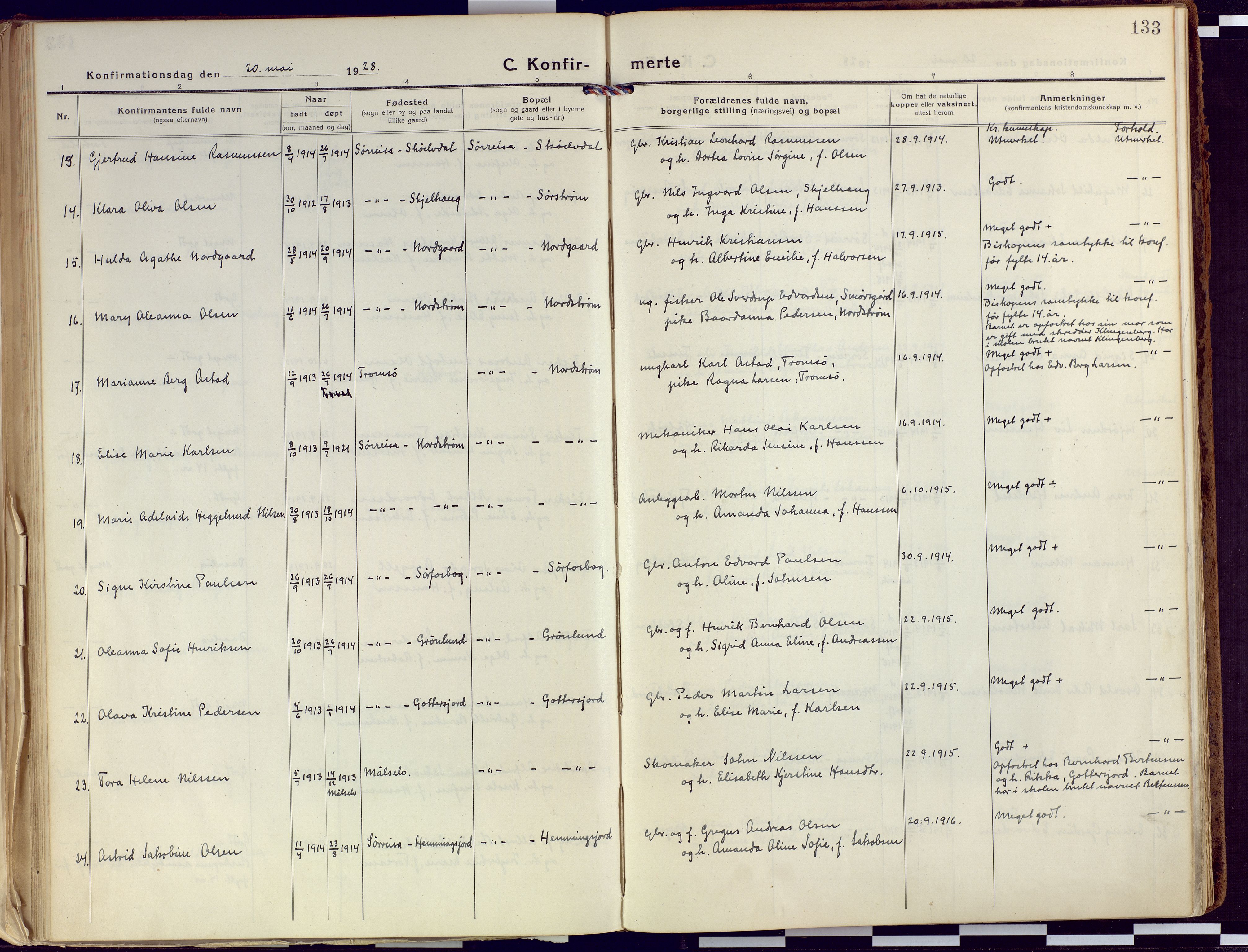 Tranøy sokneprestkontor, AV/SATØ-S-1313/I/Ia/Iaa/L0015kirke: Ministerialbok nr. 15, 1919-1928, s. 133