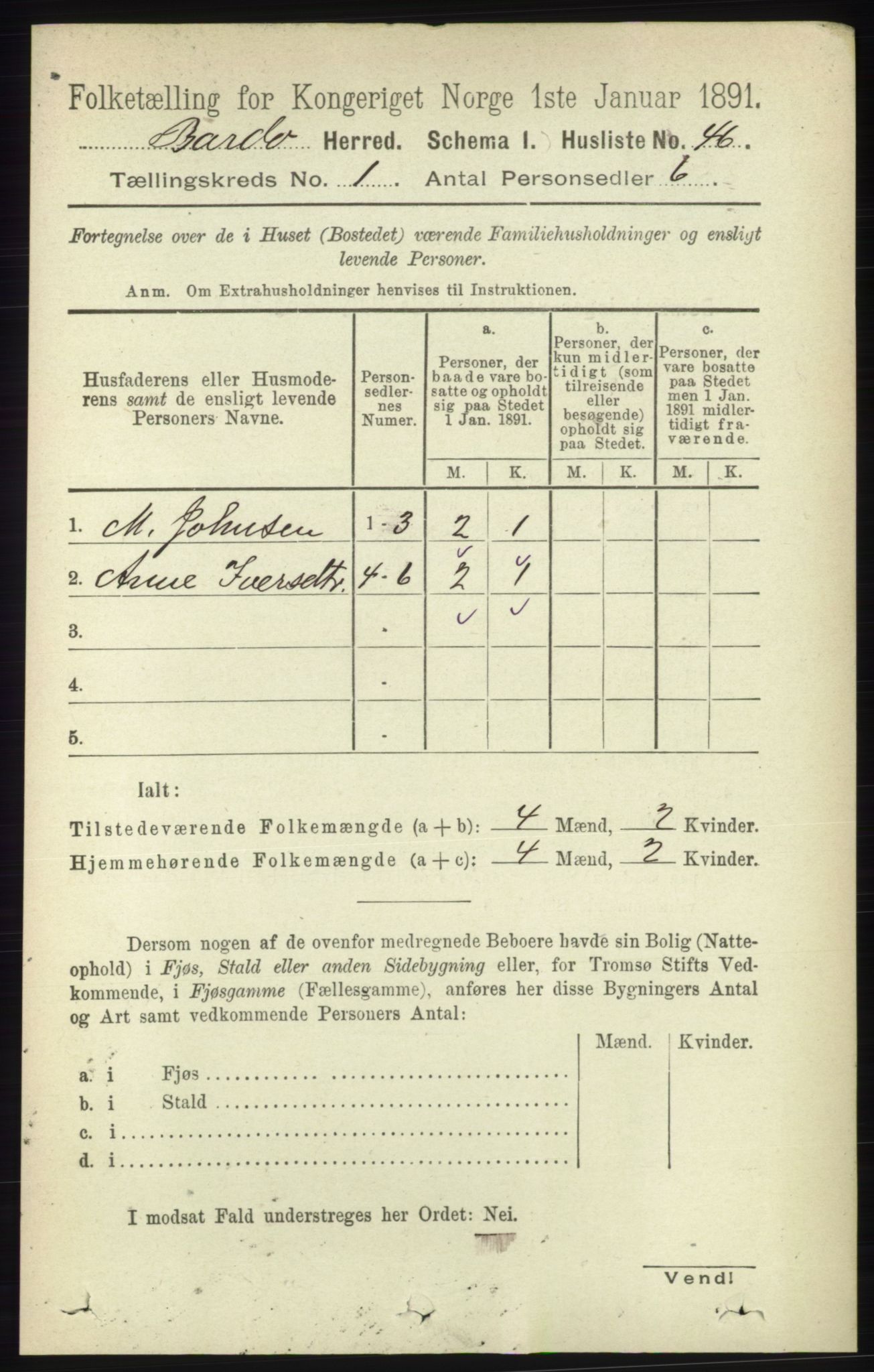 RA, Folketelling 1891 for 1922 Bardu herred, 1891, s. 54