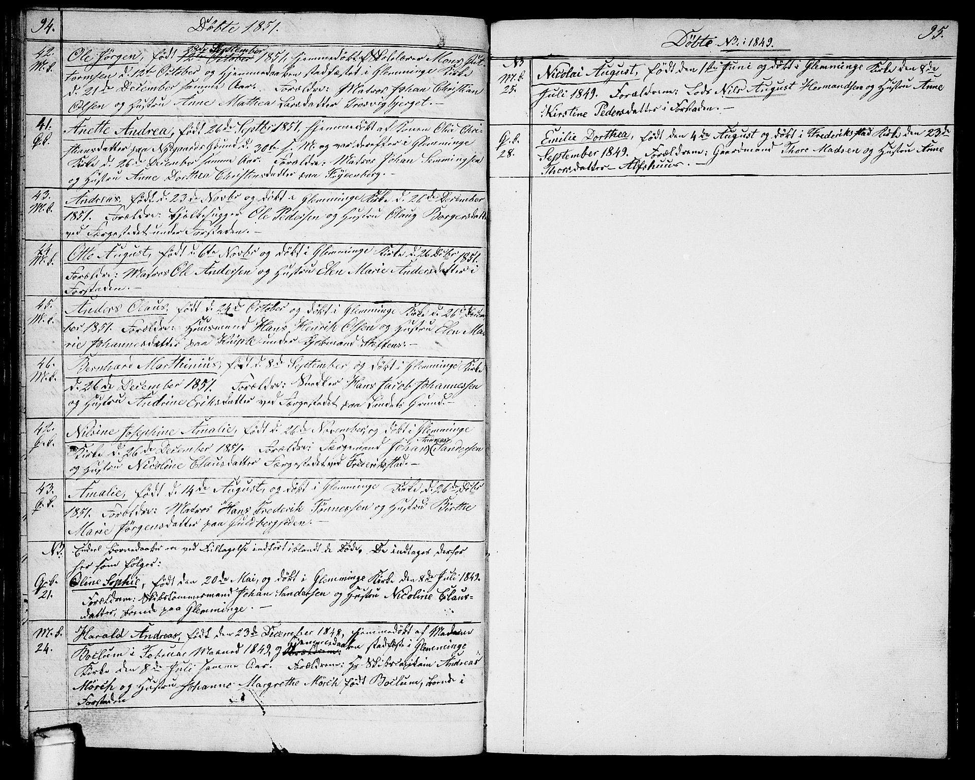 Glemmen prestekontor Kirkebøker, SAO/A-10908/G/Ga/L0002: Klokkerbok nr. 2, 1838-1851, s. 94-95