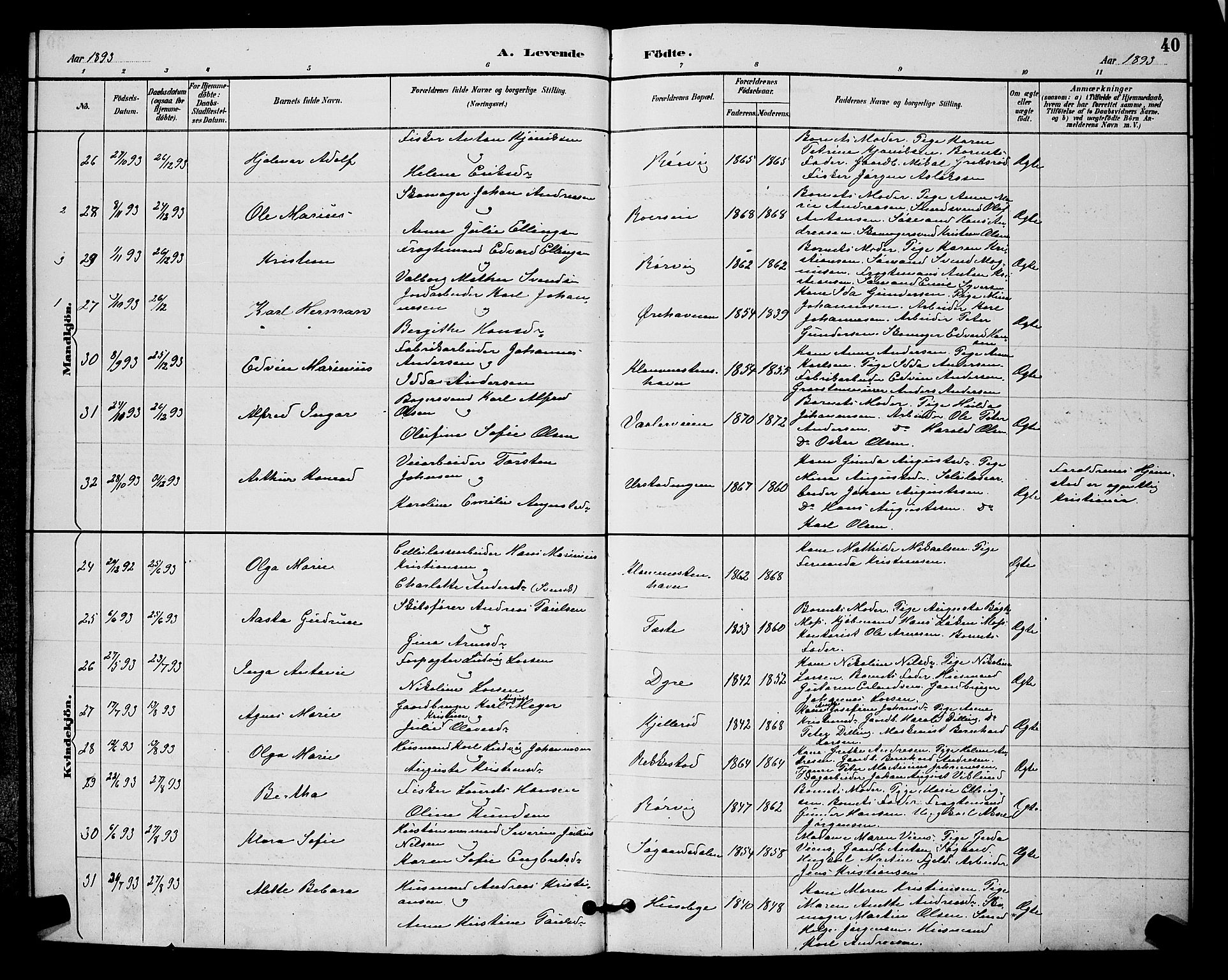 Rygge prestekontor Kirkebøker, AV/SAO-A-10084b/G/Ga/L0002: Klokkerbok nr. 2, 1887-1905, s. 40