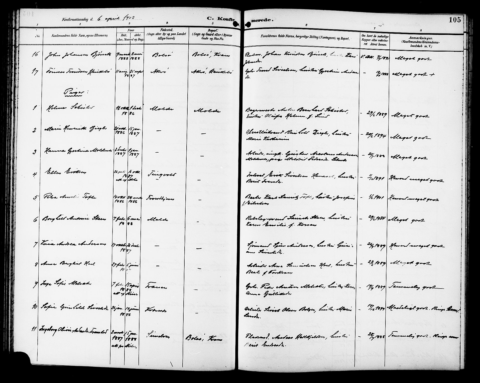 Ministerialprotokoller, klokkerbøker og fødselsregistre - Møre og Romsdal, SAT/A-1454/558/L0702: Klokkerbok nr. 558C03, 1894-1915, s. 105
