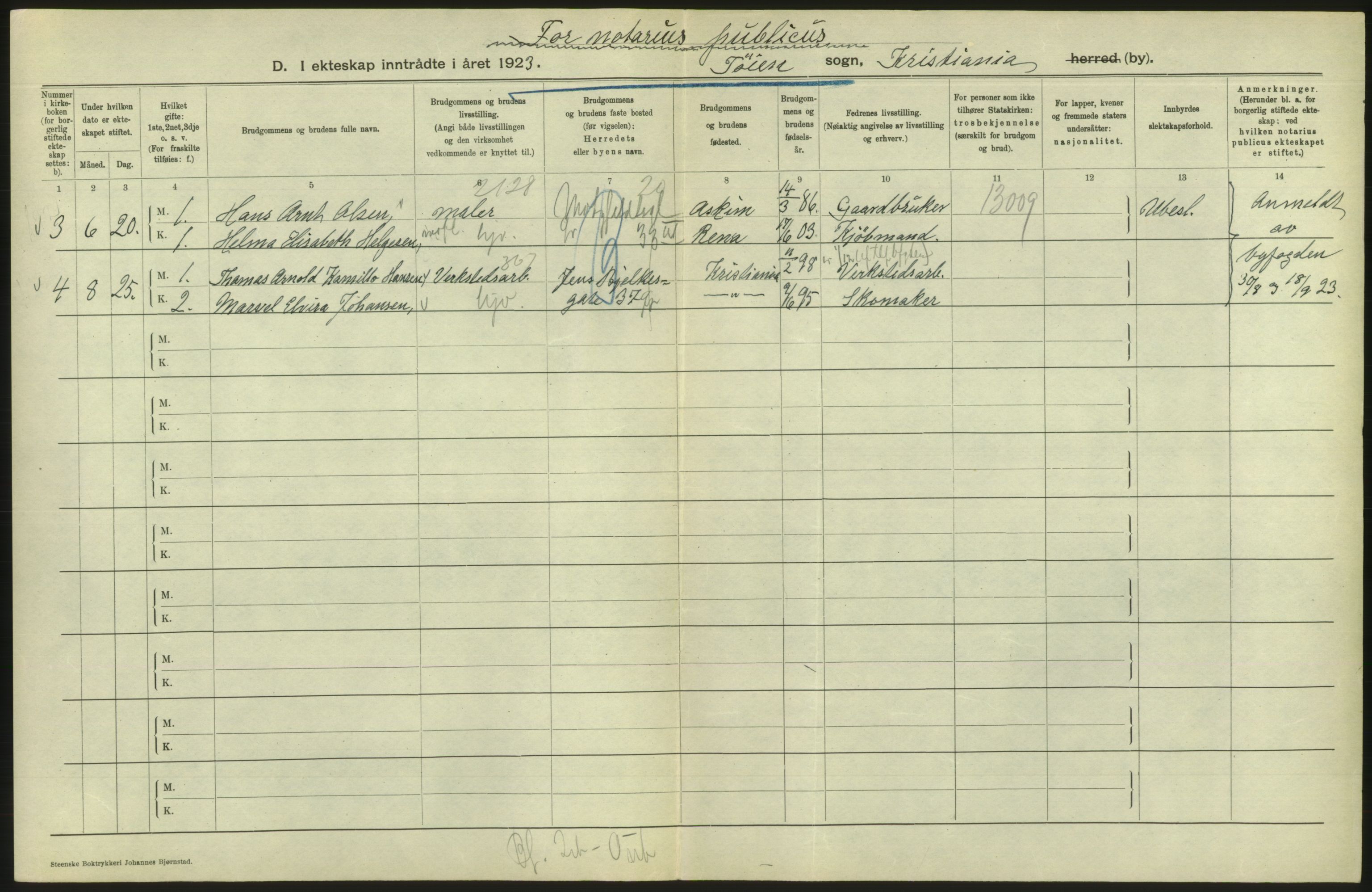 Statistisk sentralbyrå, Sosiodemografiske emner, Befolkning, AV/RA-S-2228/D/Df/Dfc/Dfcc/L0008: Kristiania: Gifte, 1923, s. 532