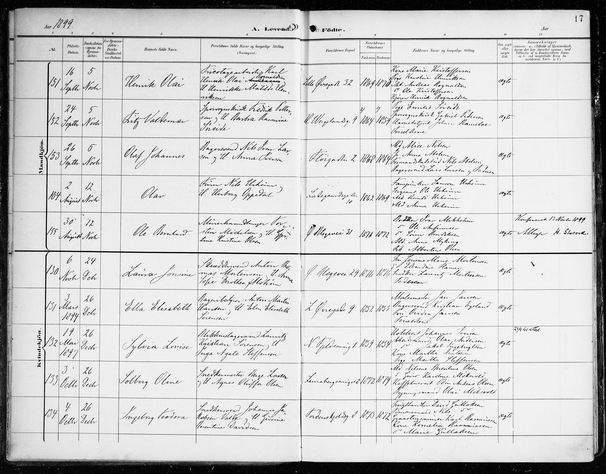 Korskirken sokneprestembete, AV/SAB-A-76101/H/Haa/L0023: Ministerialbok nr. B 9, 1899-1908, s. 17