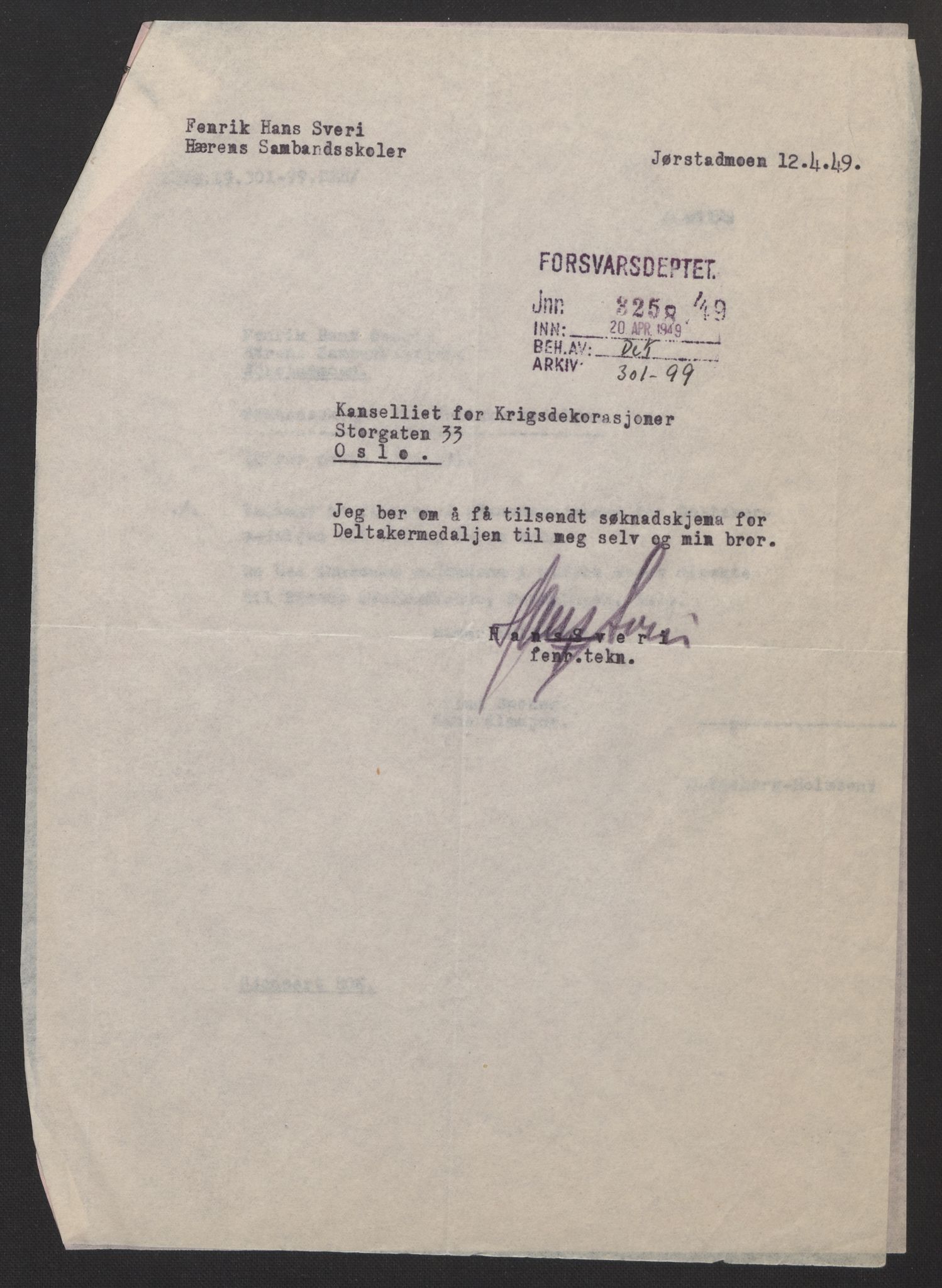 Forsvarsdepartementet, arkivet 1940-1945, RA/RAFA-2062, 1940-1945, s. 744