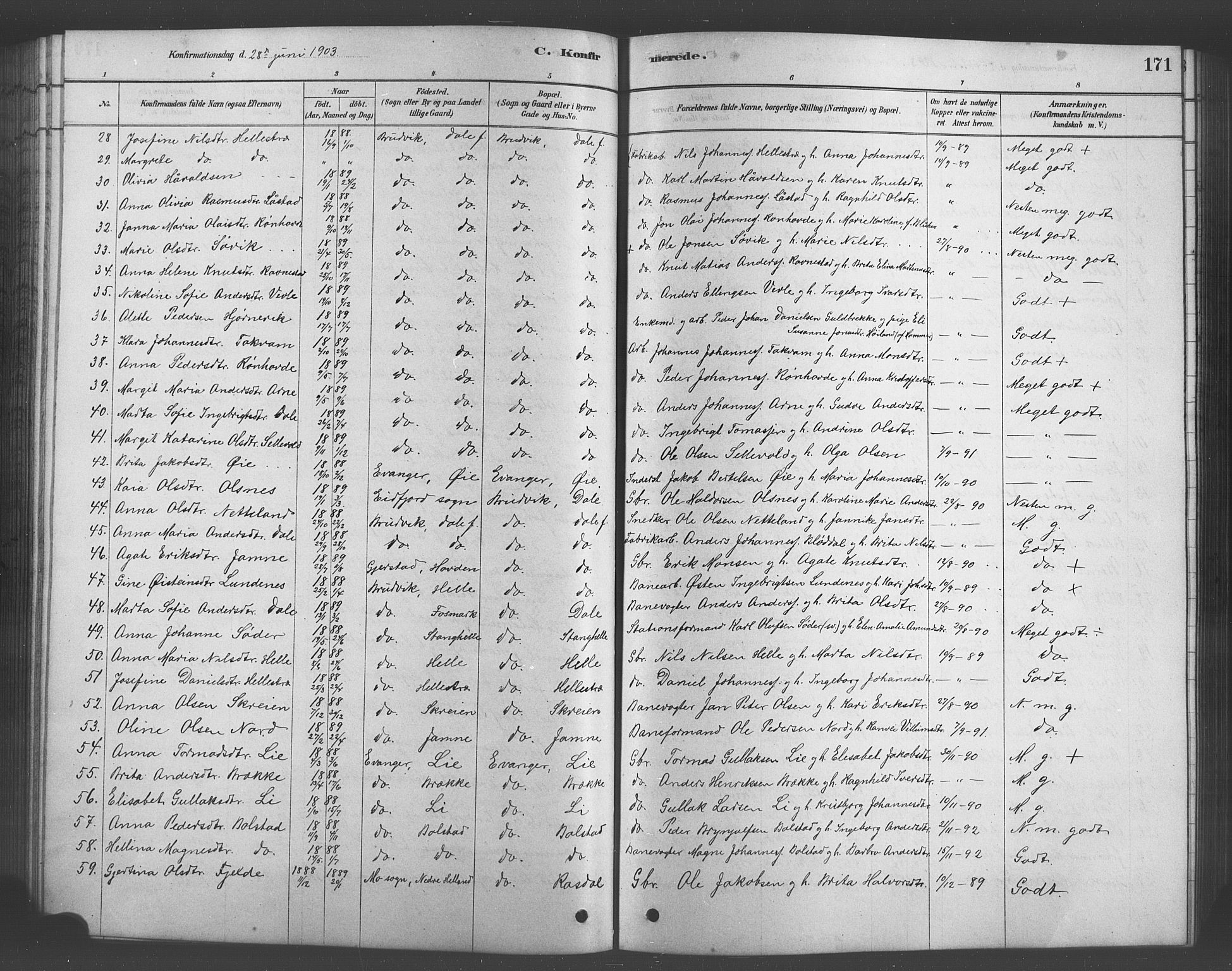 Bruvik Sokneprestembete, AV/SAB-A-74701/H/Hab: Klokkerbok nr. A 1, 1878-1907, s. 171