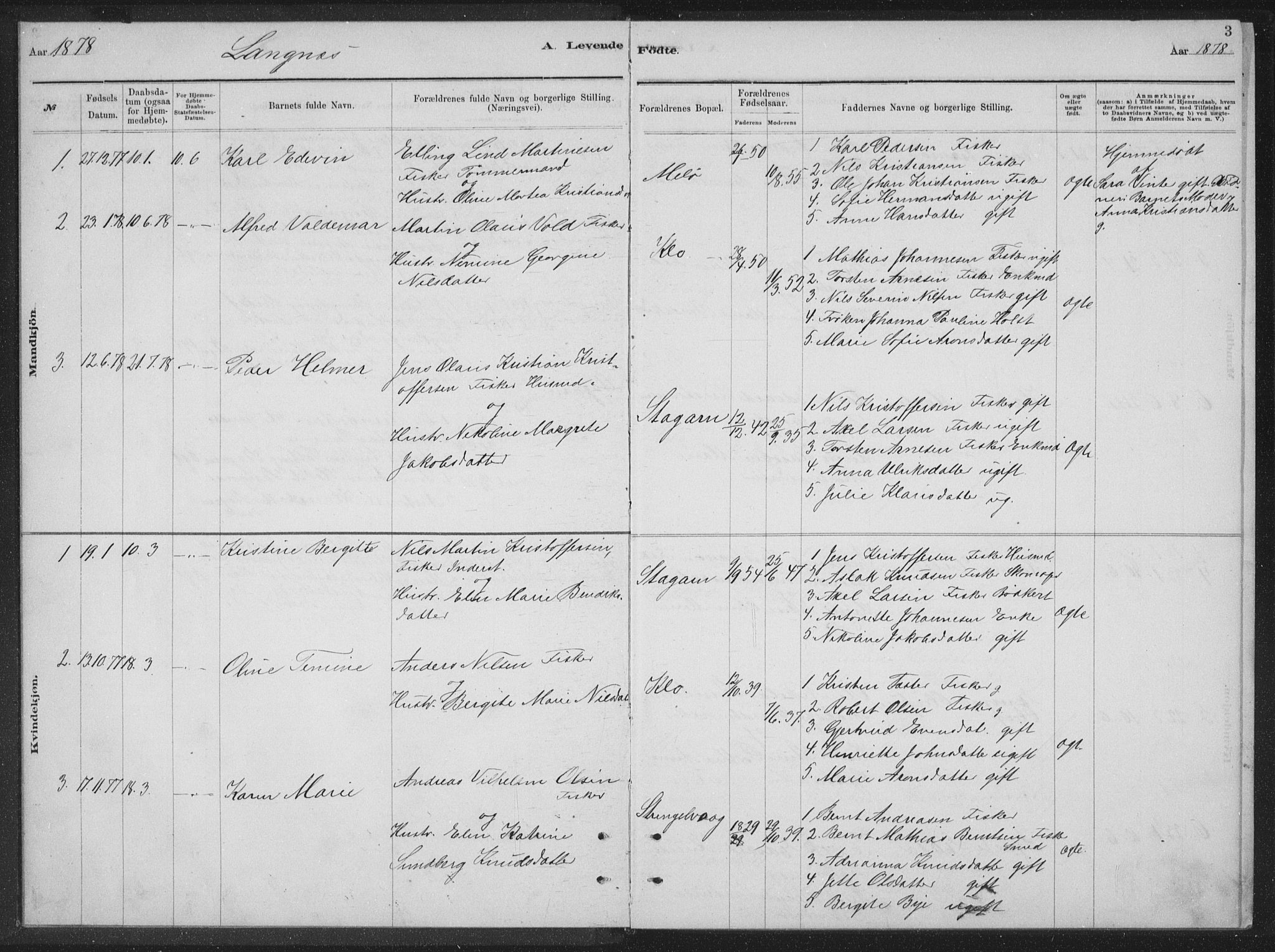 Ministerialprotokoller, klokkerbøker og fødselsregistre - Nordland, AV/SAT-A-1459/894/L1359: Klokkerbok nr. 894C02, 1877-1884, s. 3