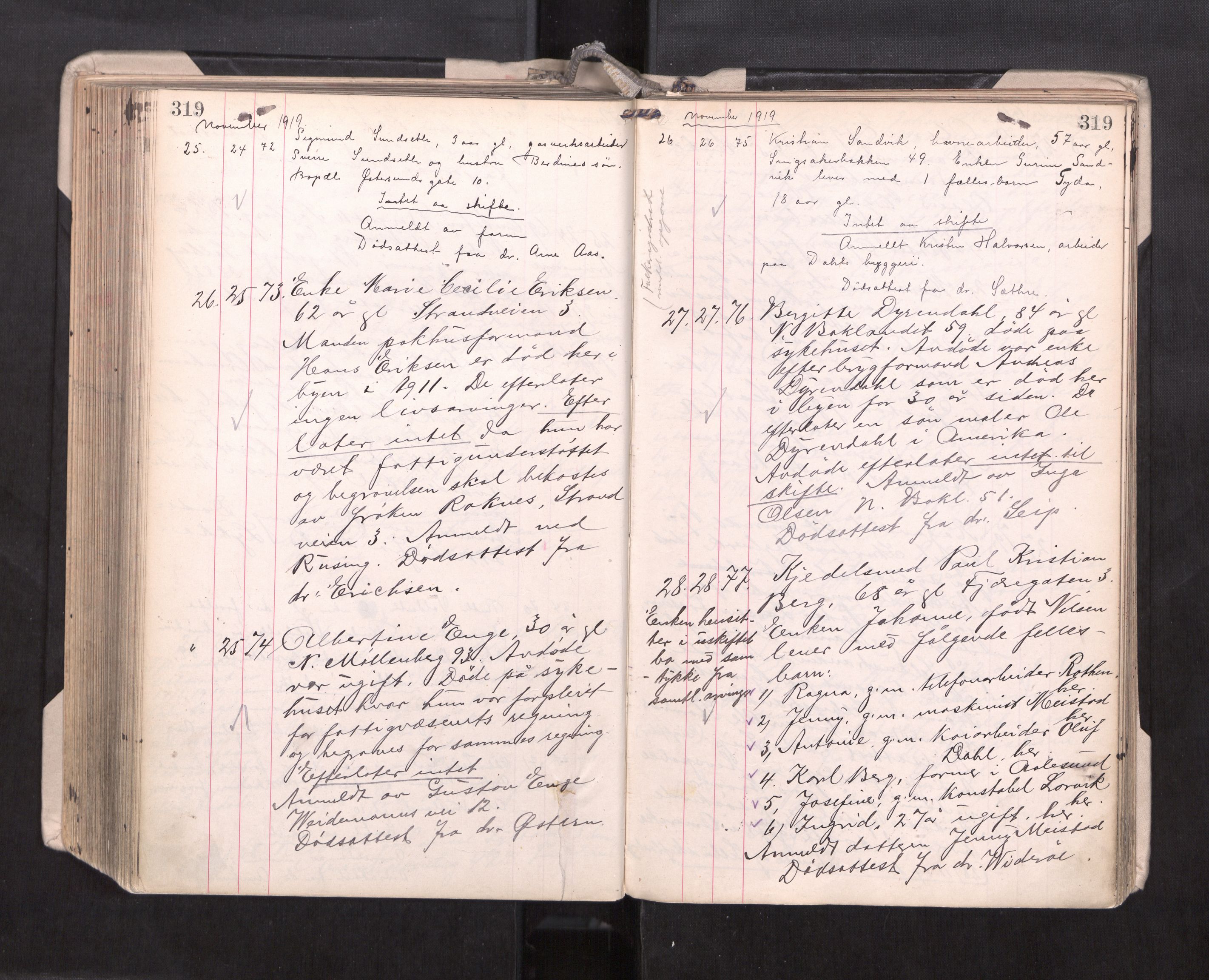 Trondheim byfogd, AV/SAT-A-0003/1/3/3L/L0010: Dødsanmeldelsesprotokoll, 1917-1920, s. 319