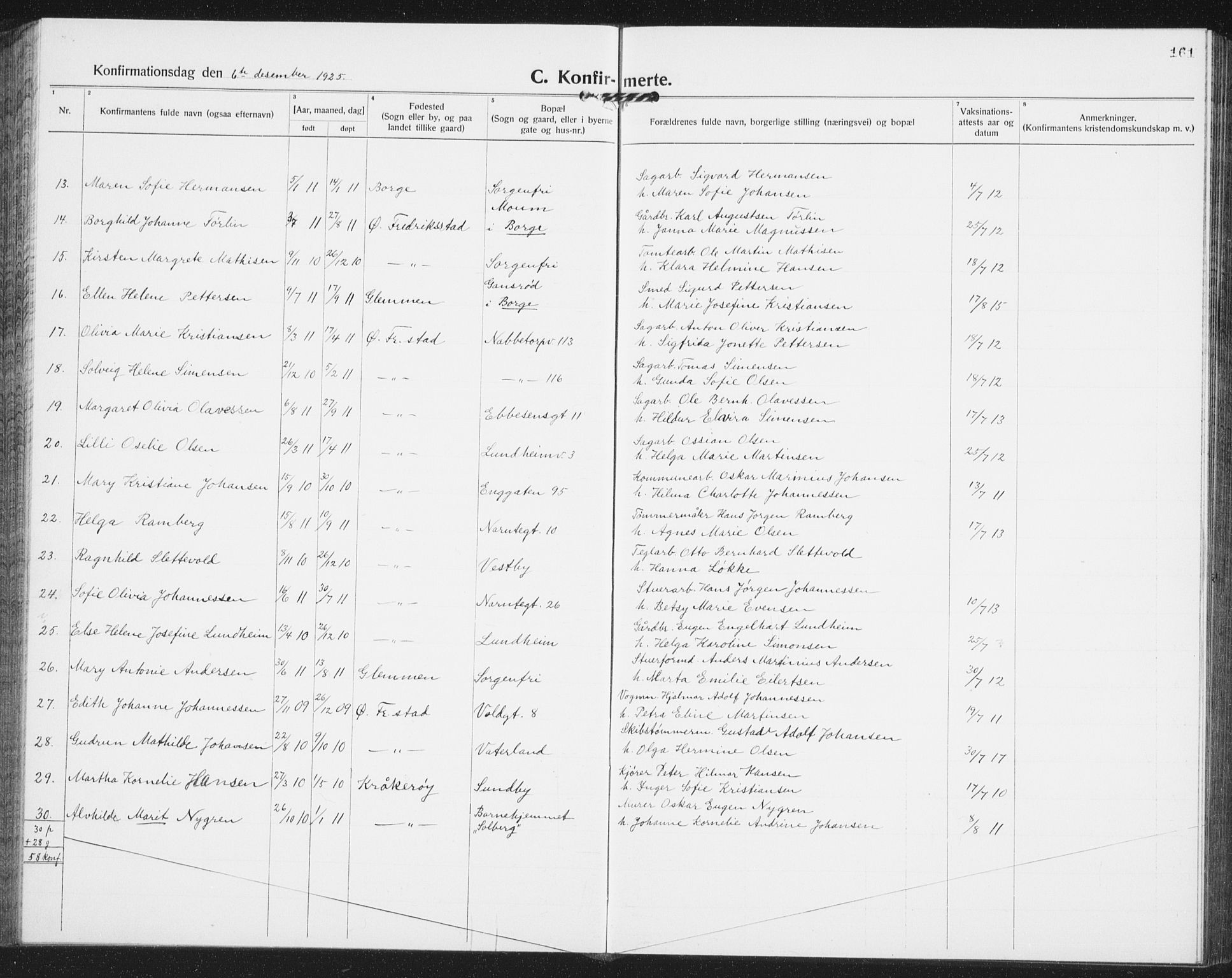 Østre Fredrikstad prestekontor Kirkebøker, AV/SAO-A-10907/G/Ga/L0003: Klokkerbok nr. 3, 1920-1940, s. 161