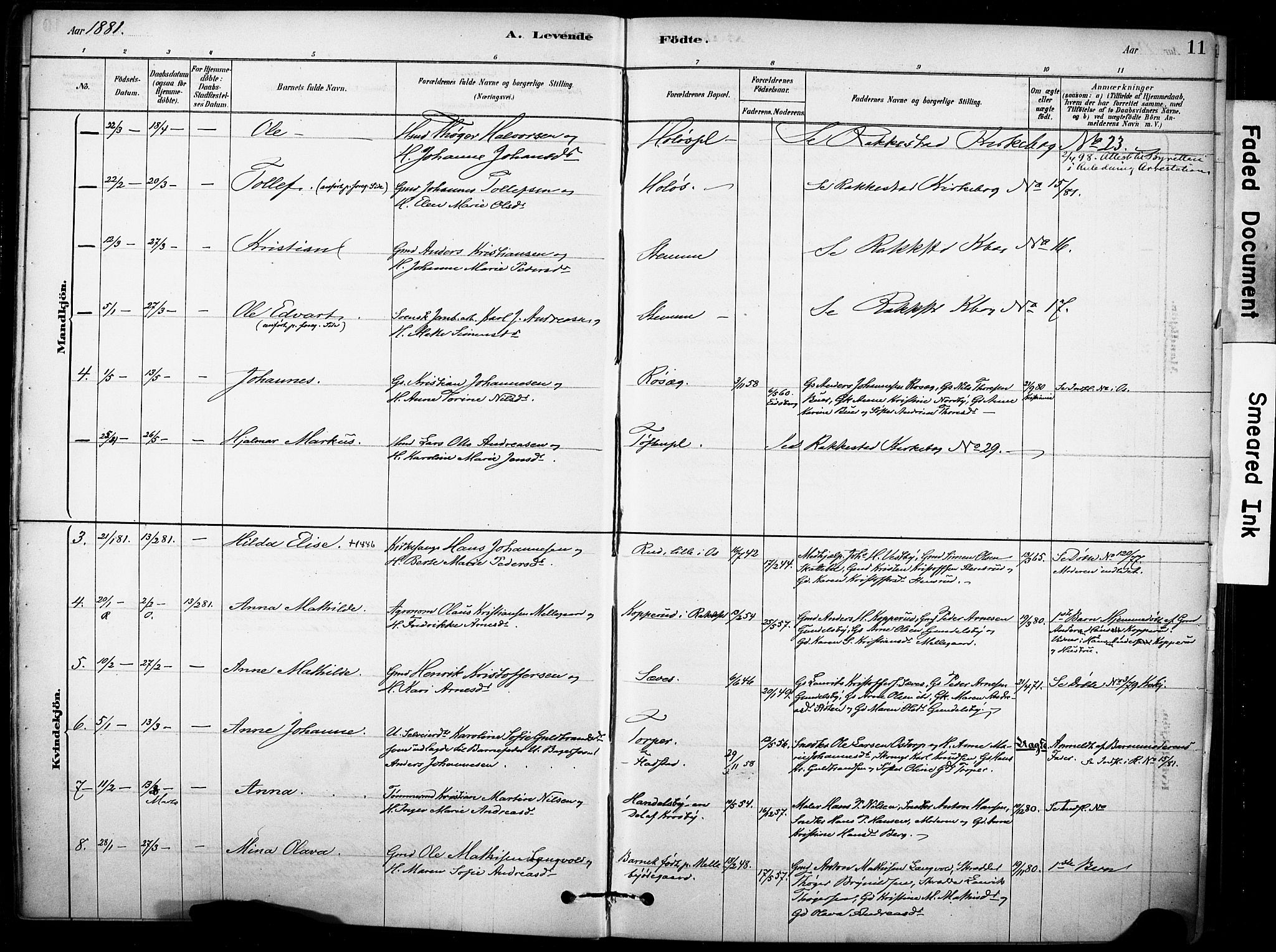 Rakkestad prestekontor Kirkebøker, AV/SAO-A-2008/F/Fc/L0001: Ministerialbok nr. III 1, 1878-1905, s. 11
