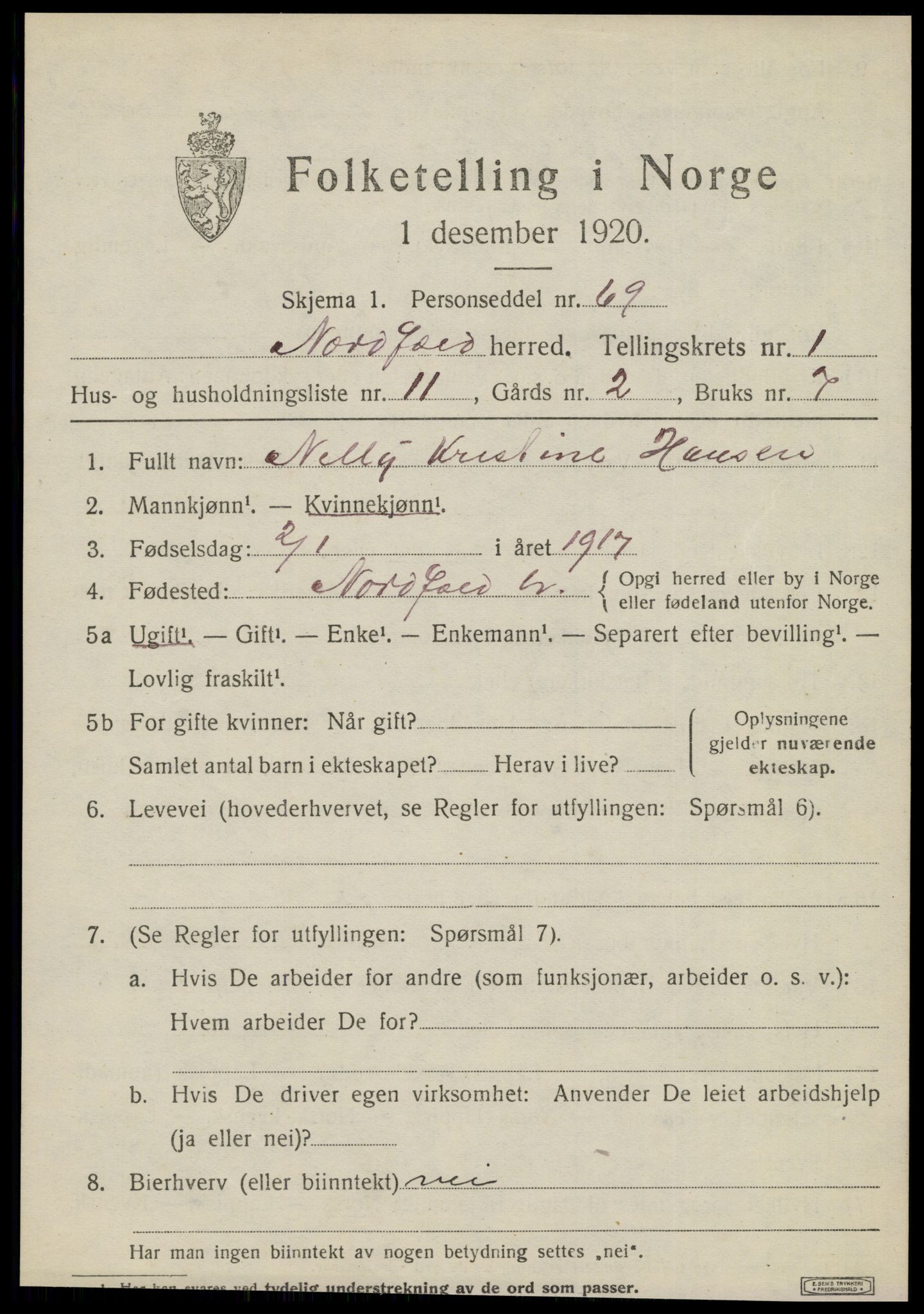 SAT, Folketelling 1920 for 1846 Nordfold herred, 1920, s. 649