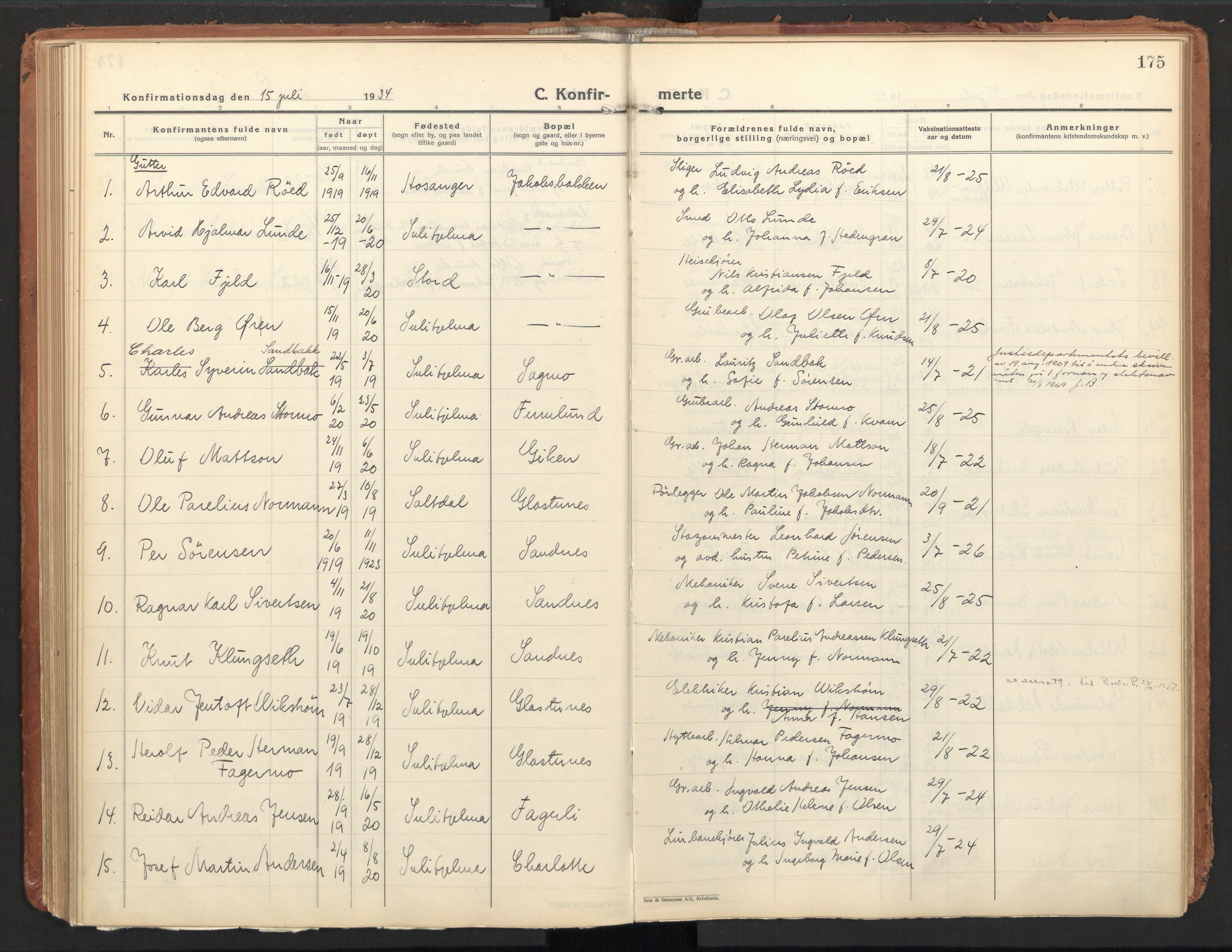 Ministerialprotokoller, klokkerbøker og fødselsregistre - Nordland, AV/SAT-A-1459/850/L0716: Residerende kapellans bok nr. 850B06, 1924-1938, s. 175