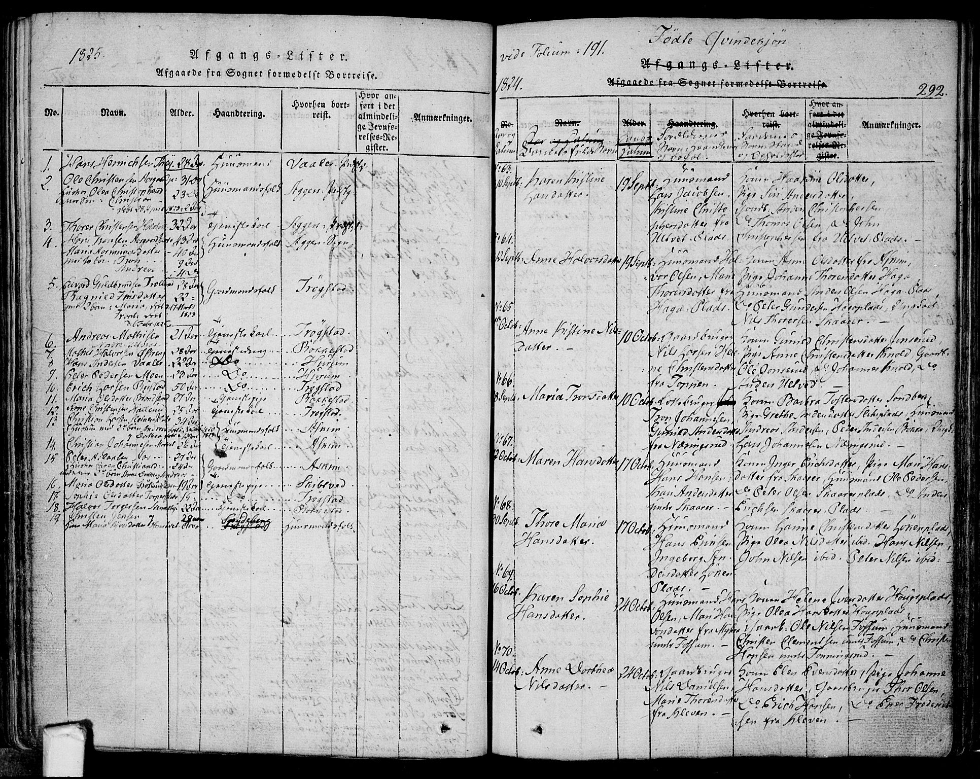 Eidsberg prestekontor Kirkebøker, AV/SAO-A-10905/F/Fa/L0007: Ministerialbok nr. I 7, 1814-1832, s. 292