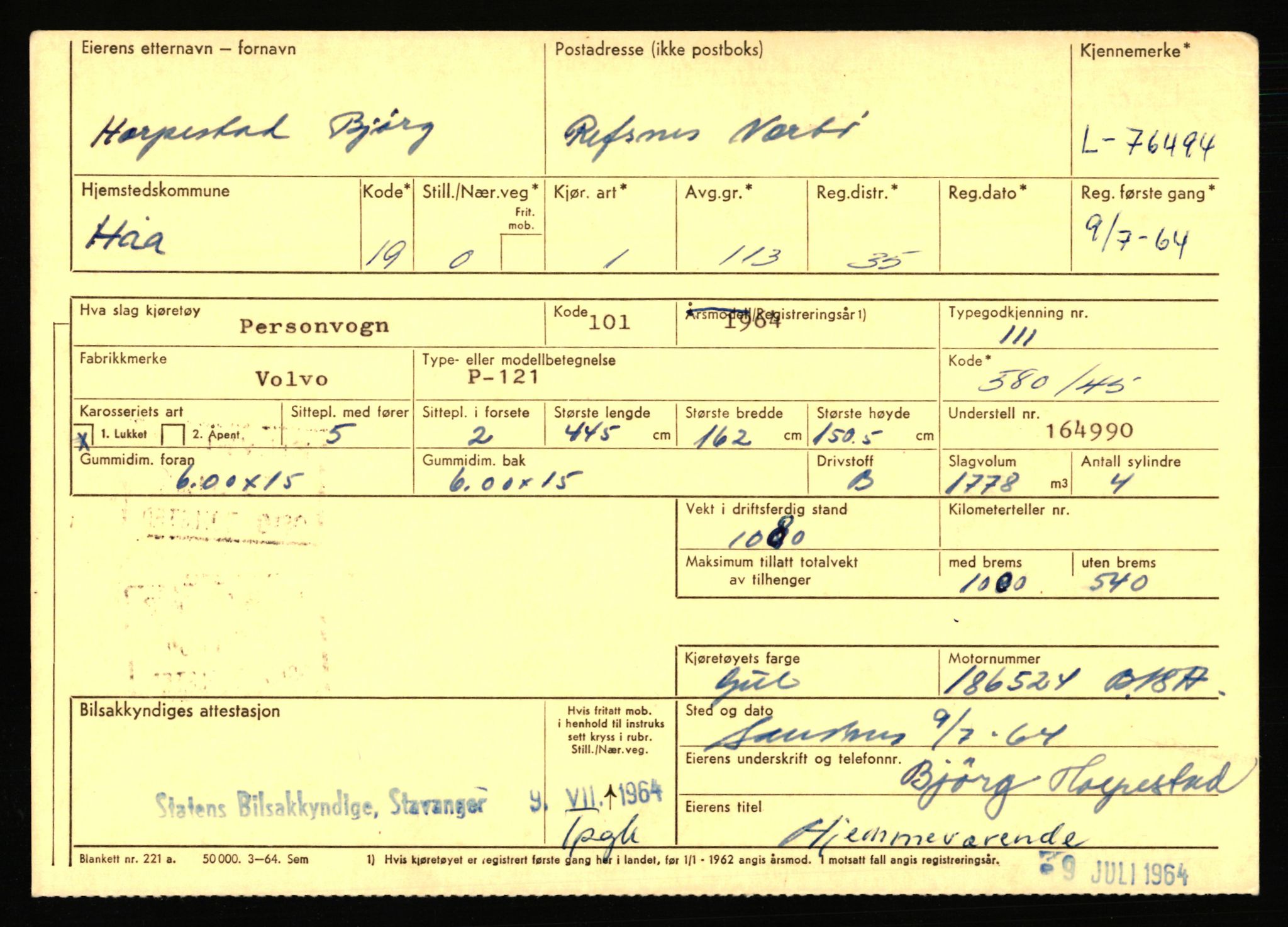 Stavanger trafikkstasjon, AV/SAST-A-101942/0/F/L0068: L-75000 - L-76799, 1930-1971, s. 1809