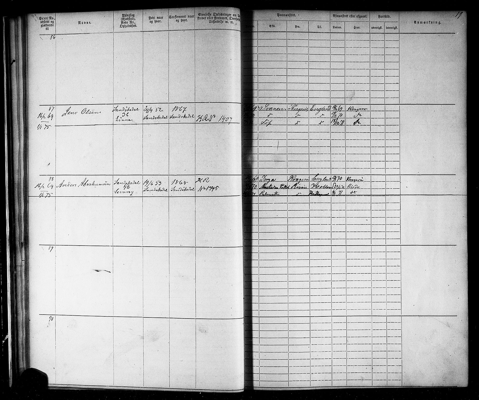 Kragerø innrulleringskontor, AV/SAKO-A-830/F/Fb/L0002: Annotasjonsrulle, 1868-1892, s. 21