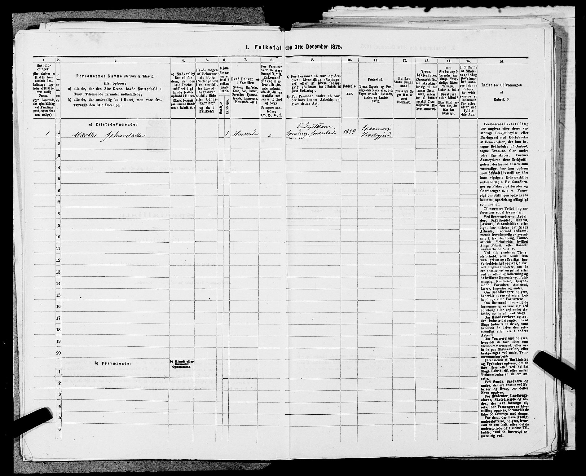 SAST, Folketelling 1875 for 1152L Torvastad prestegjeld, Torvastad sokn, Skåre sokn og Utsira sokn, 1875, s. 1254