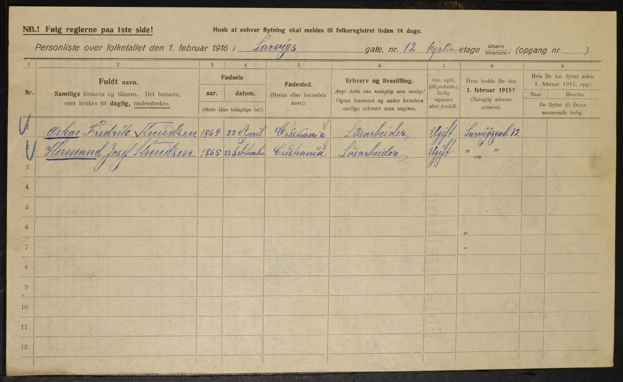 OBA, Kommunal folketelling 1.2.1916 for Kristiania, 1916, s. 58500