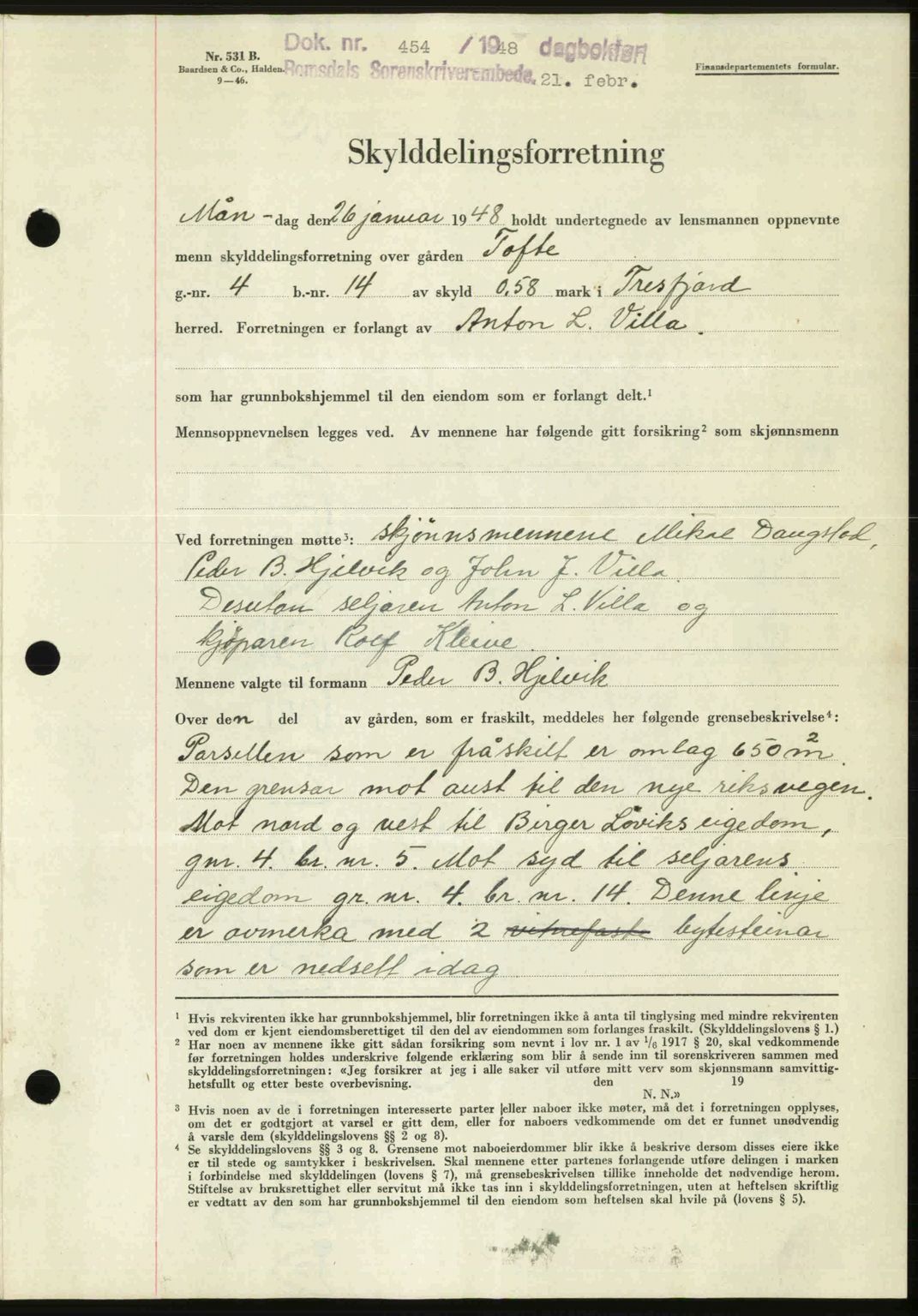 Romsdal sorenskriveri, SAT/A-4149/1/2/2C: Pantebok nr. A25, 1948-1948, Dagboknr: 454/1948