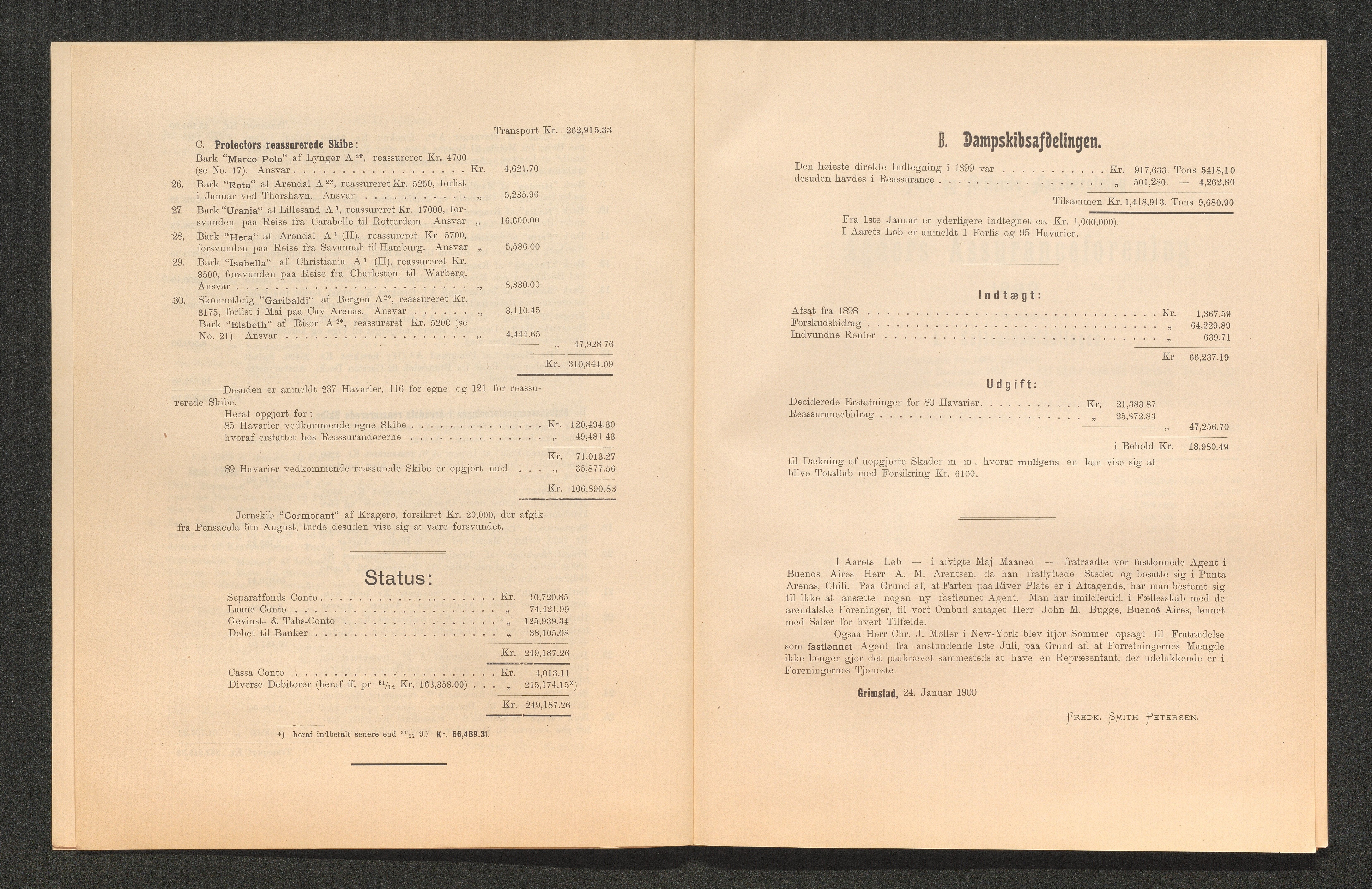 Agders Gjensidige Assuranceforening, AAKS/PA-1718/05/L0003: Regnskap, seilavdeling, pakkesak, 1890-1912