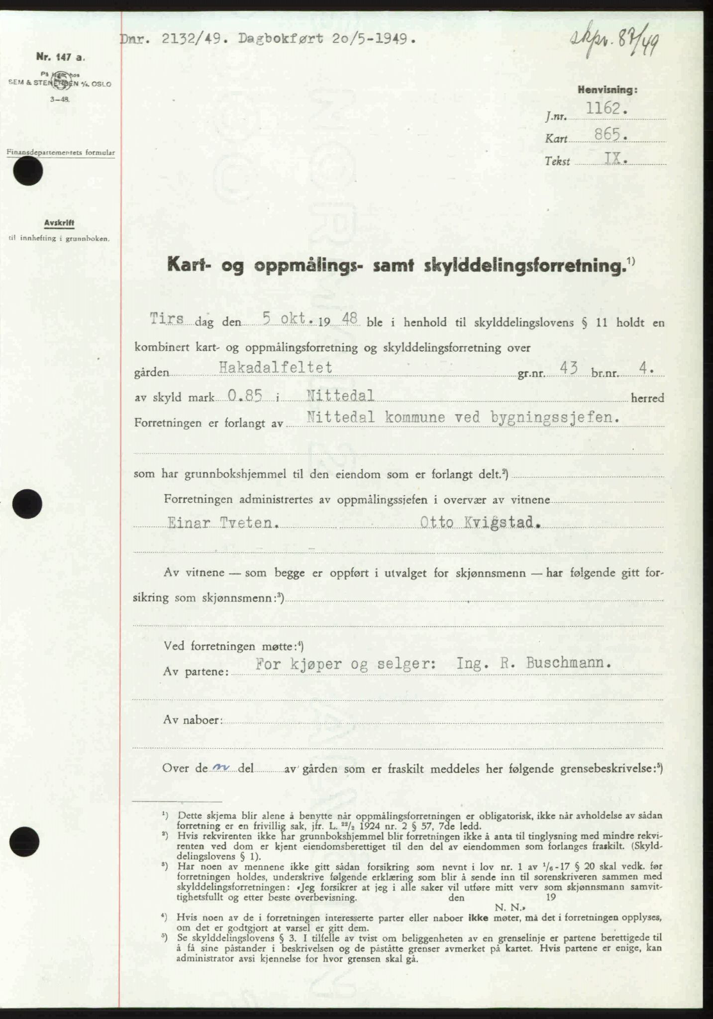 Nedre Romerike sorenskriveri, SAO/A-10469/G/Gb/Gbd/L0025: Pantebok nr. 25, 1949-1949, Dagboknr: 2132/1949