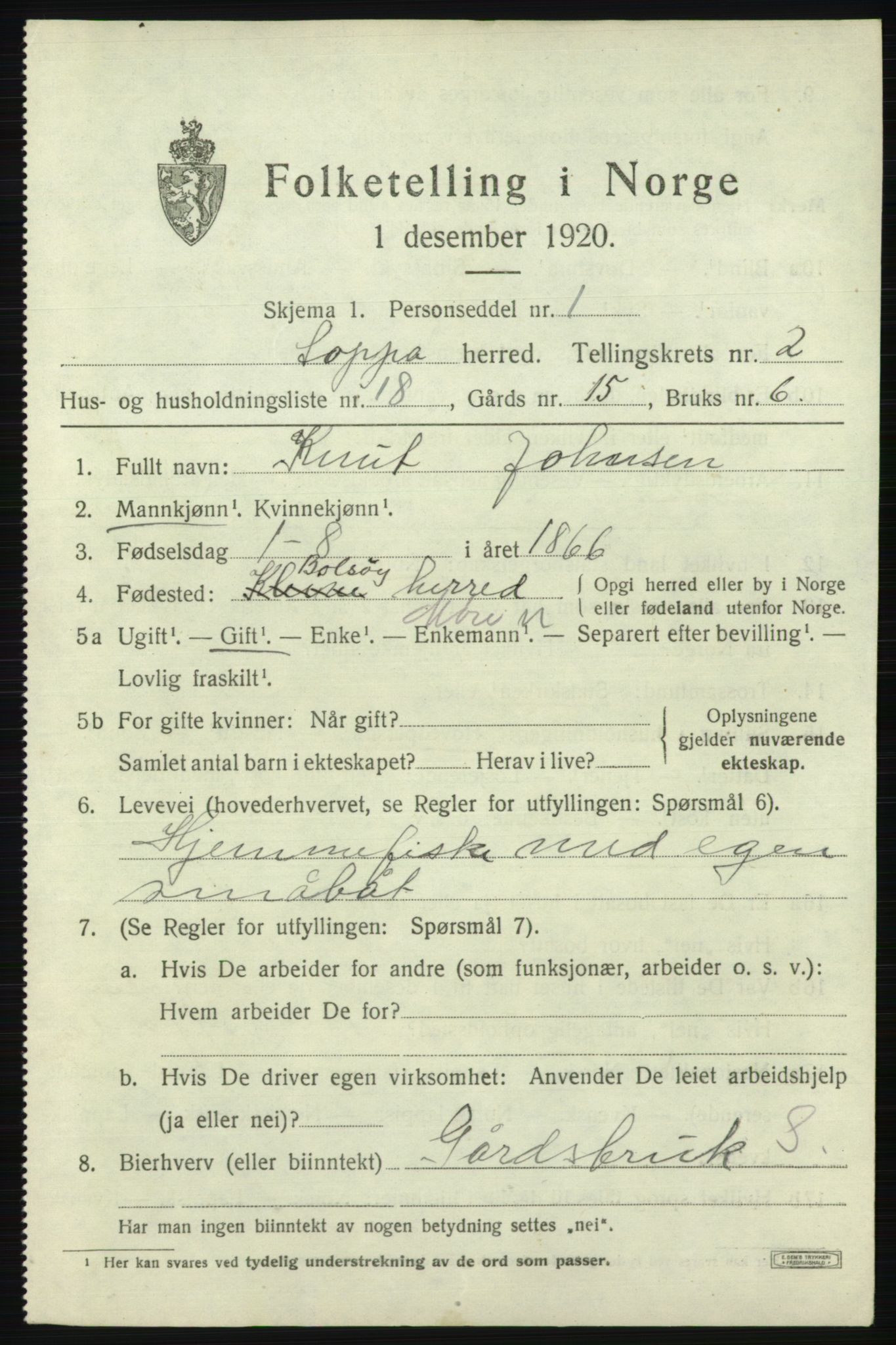 SATØ, Folketelling 1920 for 2014 Loppa herred, 1920, s. 990