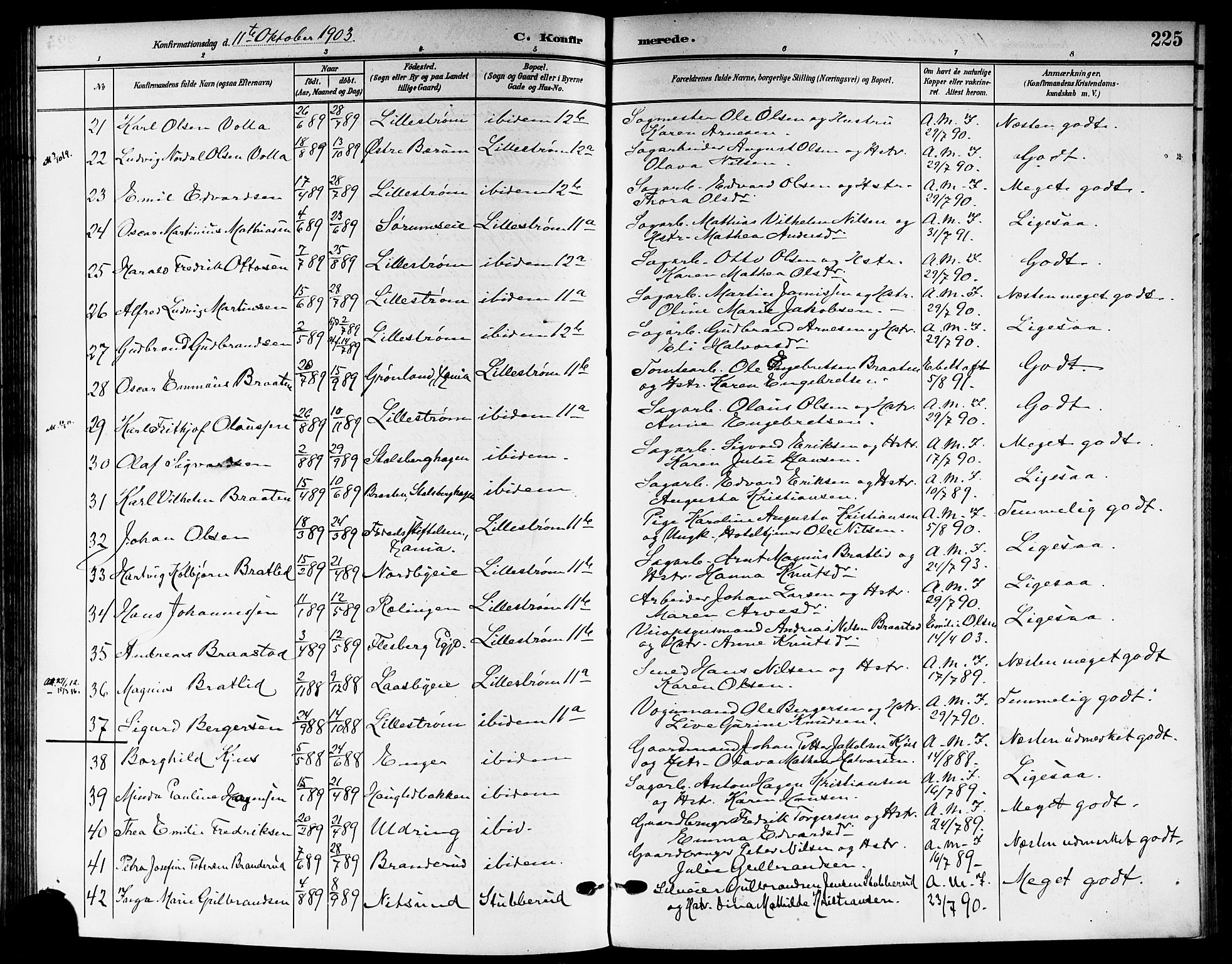 Skedsmo prestekontor Kirkebøker, AV/SAO-A-10033a/G/Ga/L0005b: Klokkerbok nr. I 5B, 1902-1911, s. 225