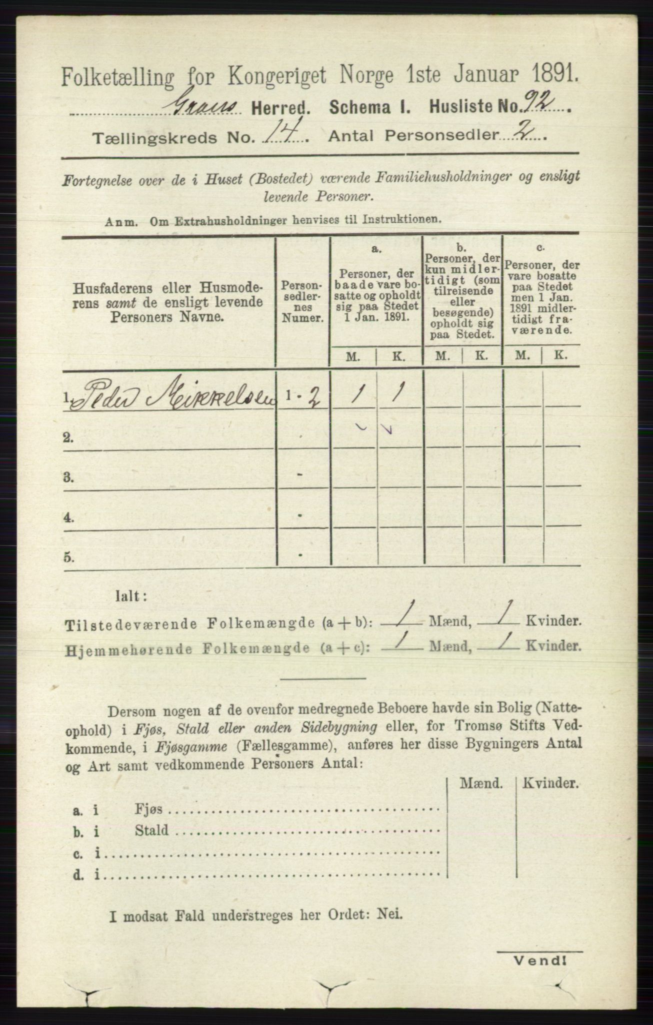 RA, Folketelling 1891 for 0534 Gran herred, 1891, s. 6970