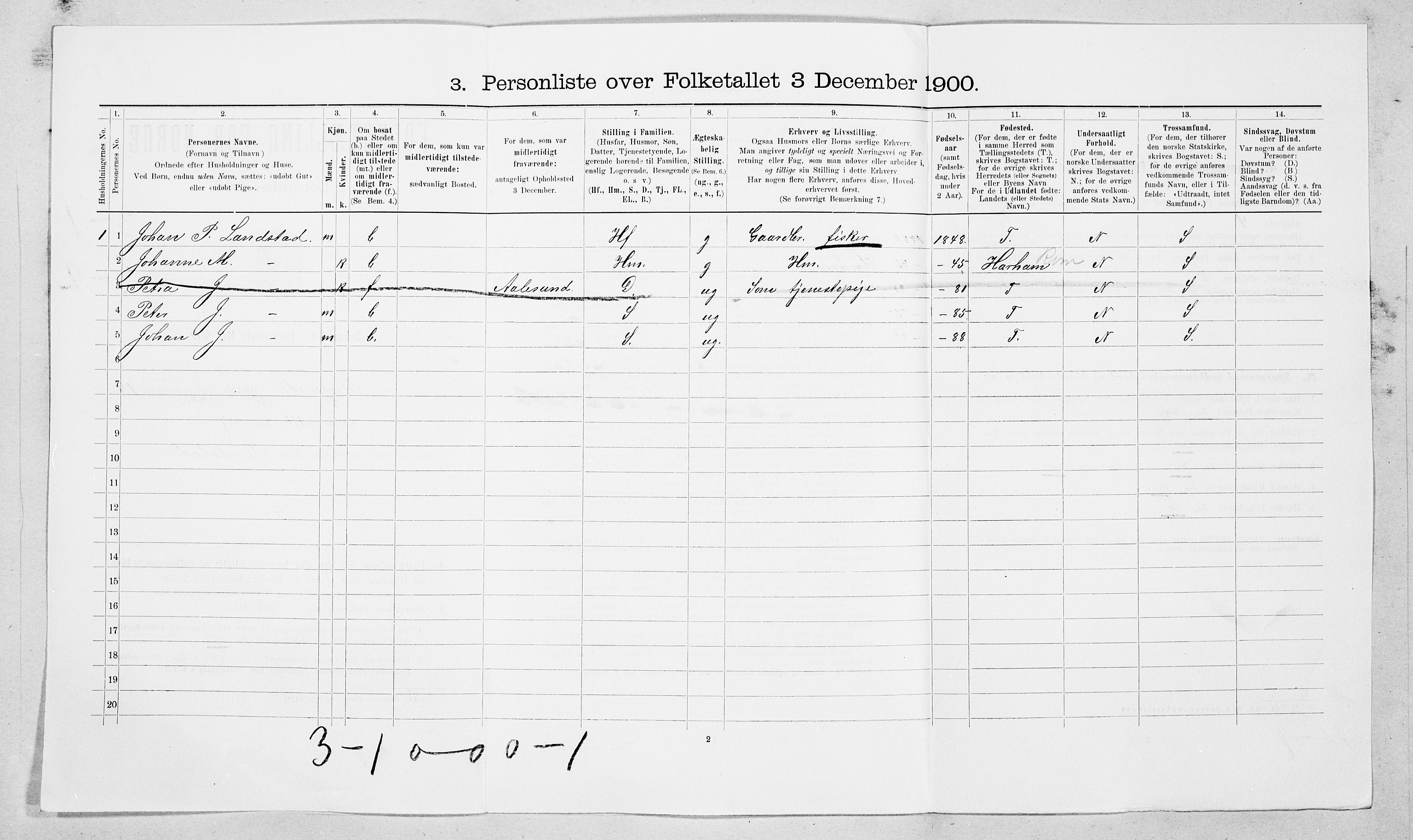 SAT, Folketelling 1900 for 1531 Borgund herred, 1900, s. 1958