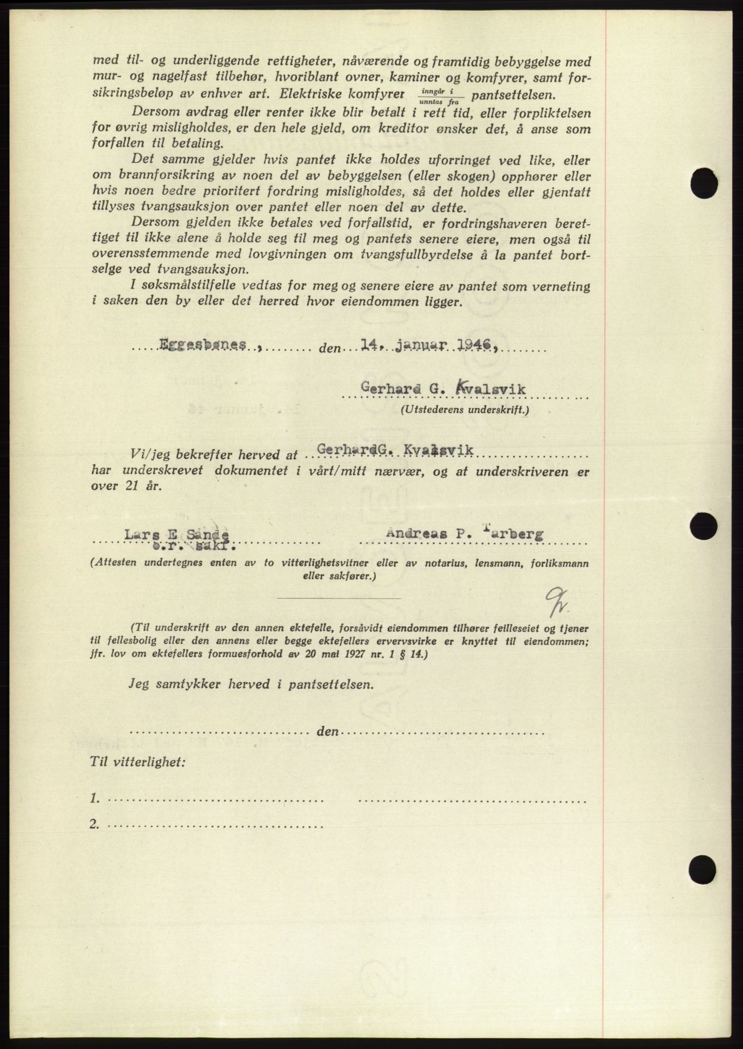 Søre Sunnmøre sorenskriveri, AV/SAT-A-4122/1/2/2C/L0114: Pantebok nr. 1-2B, 1943-1947, Dagboknr: 41/1946