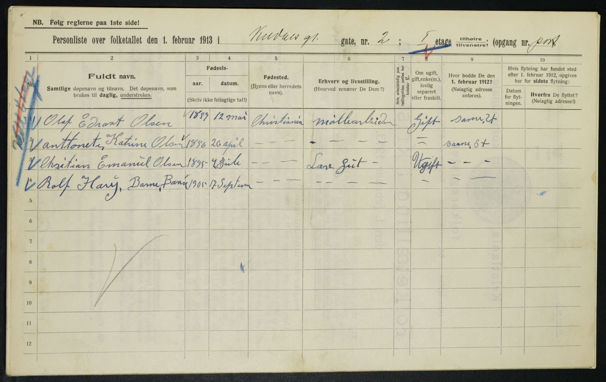 OBA, Kommunal folketelling 1.2.1913 for Kristiania, 1913, s. 49231