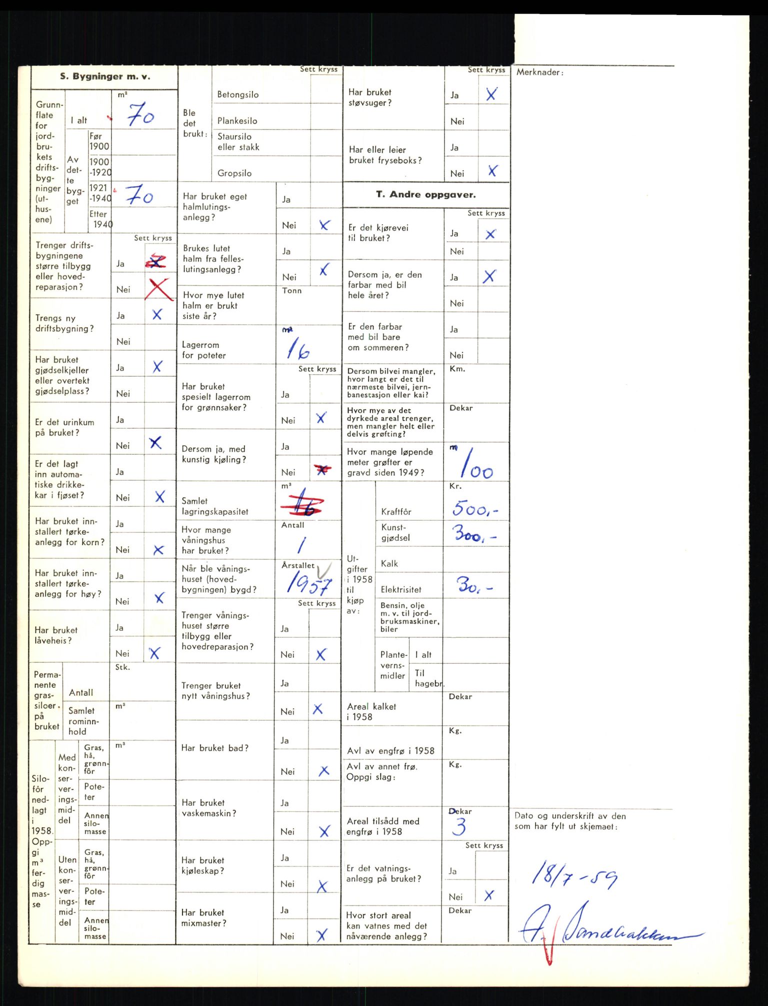 Statistisk sentralbyrå, Næringsøkonomiske emner, Jordbruk, skogbruk, jakt, fiske og fangst, AV/RA-S-2234/G/Gd/L0655: Troms: 1924 Målselv (kl. 4-10), 1959, s. 1266