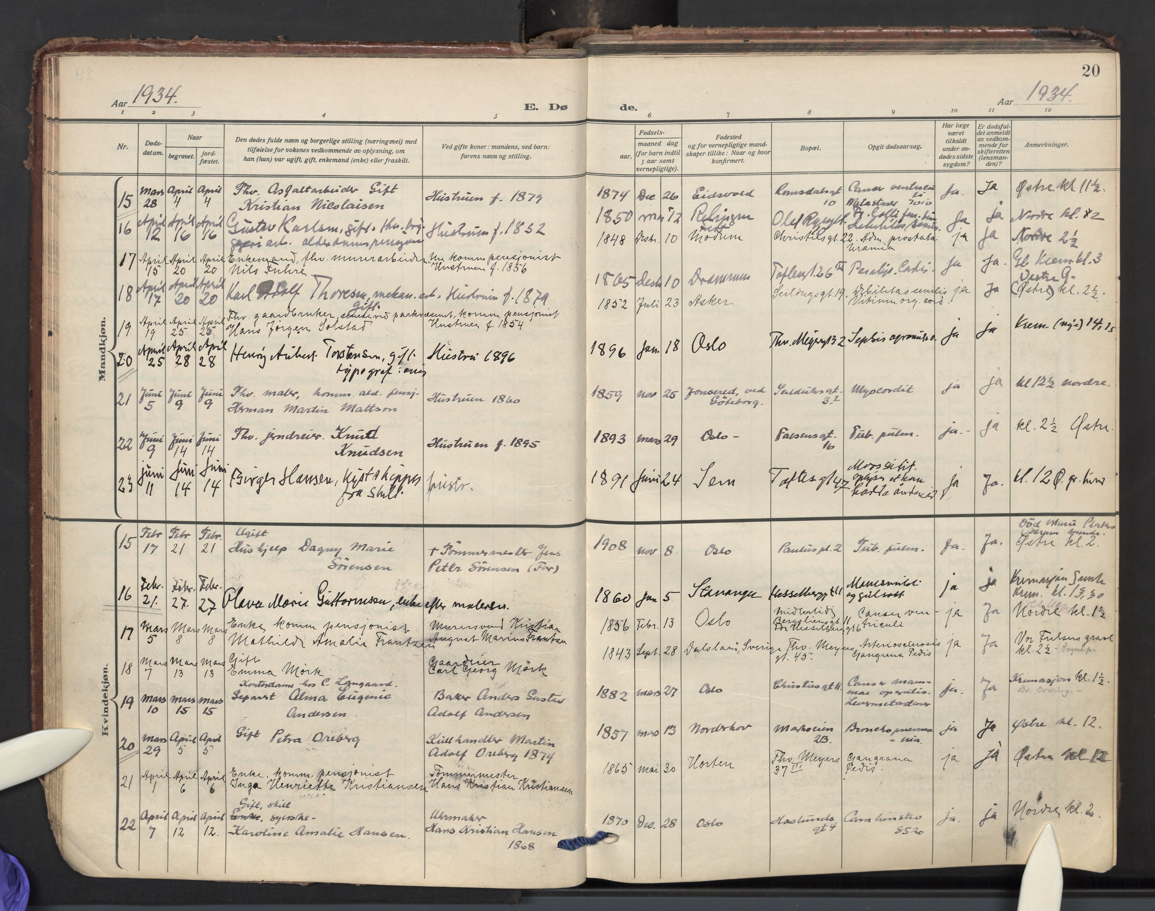 Paulus prestekontor Kirkebøker, AV/SAO-A-10871/F/Fa/L0029: Ministerialbok nr. 29, 1932-1954, s. 20
