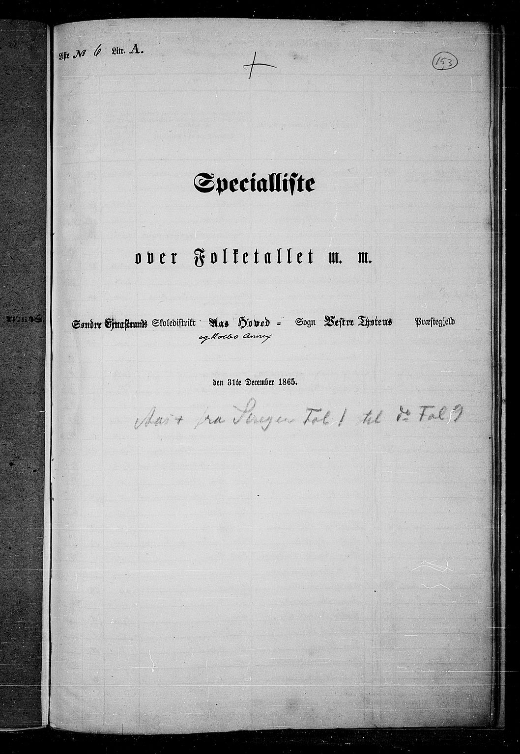 RA, Folketelling 1865 for 0529P Vestre Toten prestegjeld, 1865, s. 136