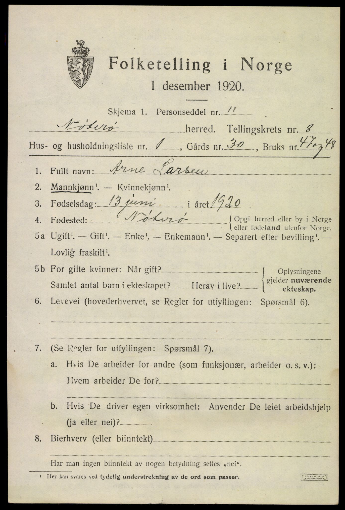 SAKO, Folketelling 1920 for 0722 Nøtterøy herred, 1920, s. 10427