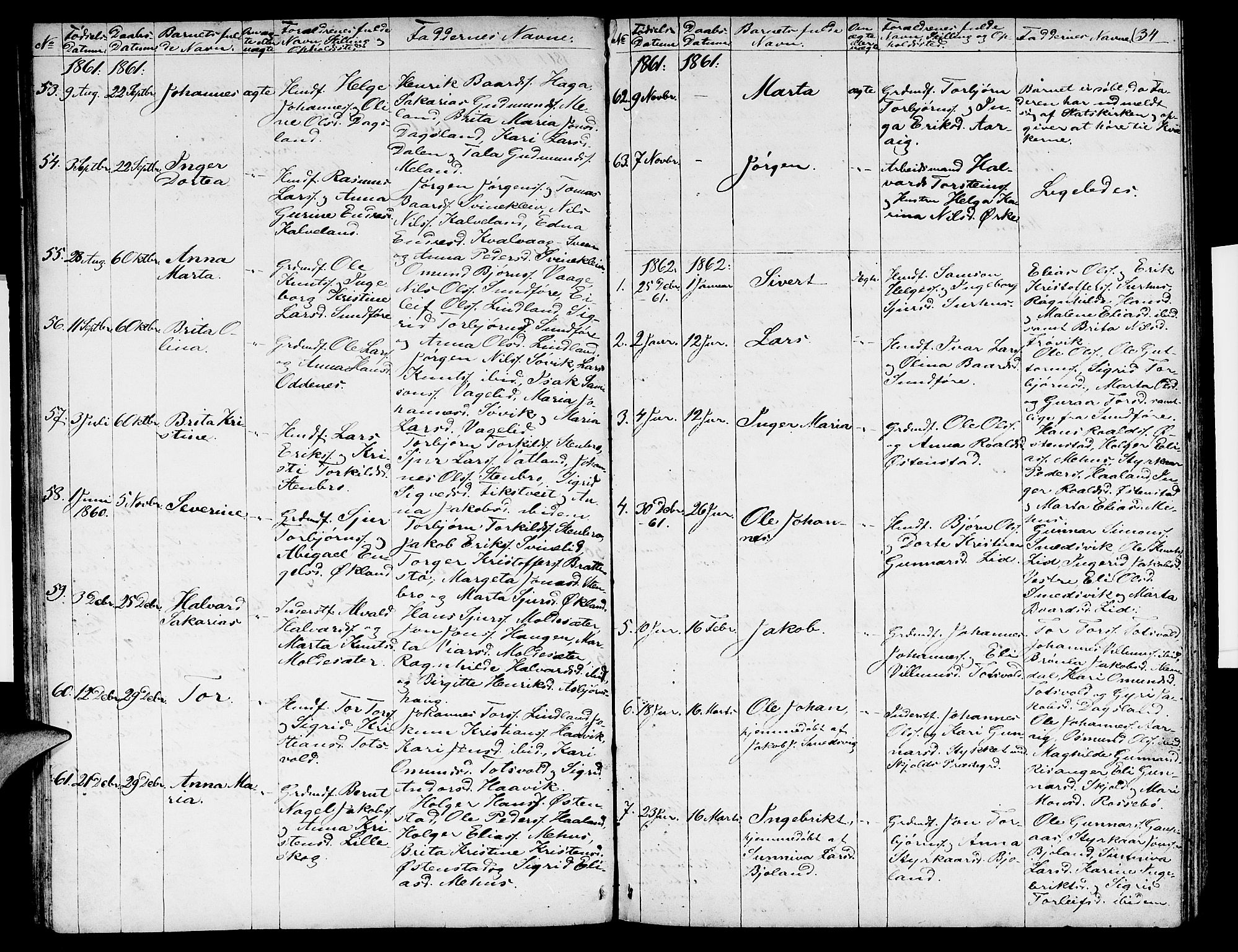 Skjold sokneprestkontor, SAST/A-101847/H/Ha/Hab/L0003: Klokkerbok nr. B 3, 1850-1867, s. 34