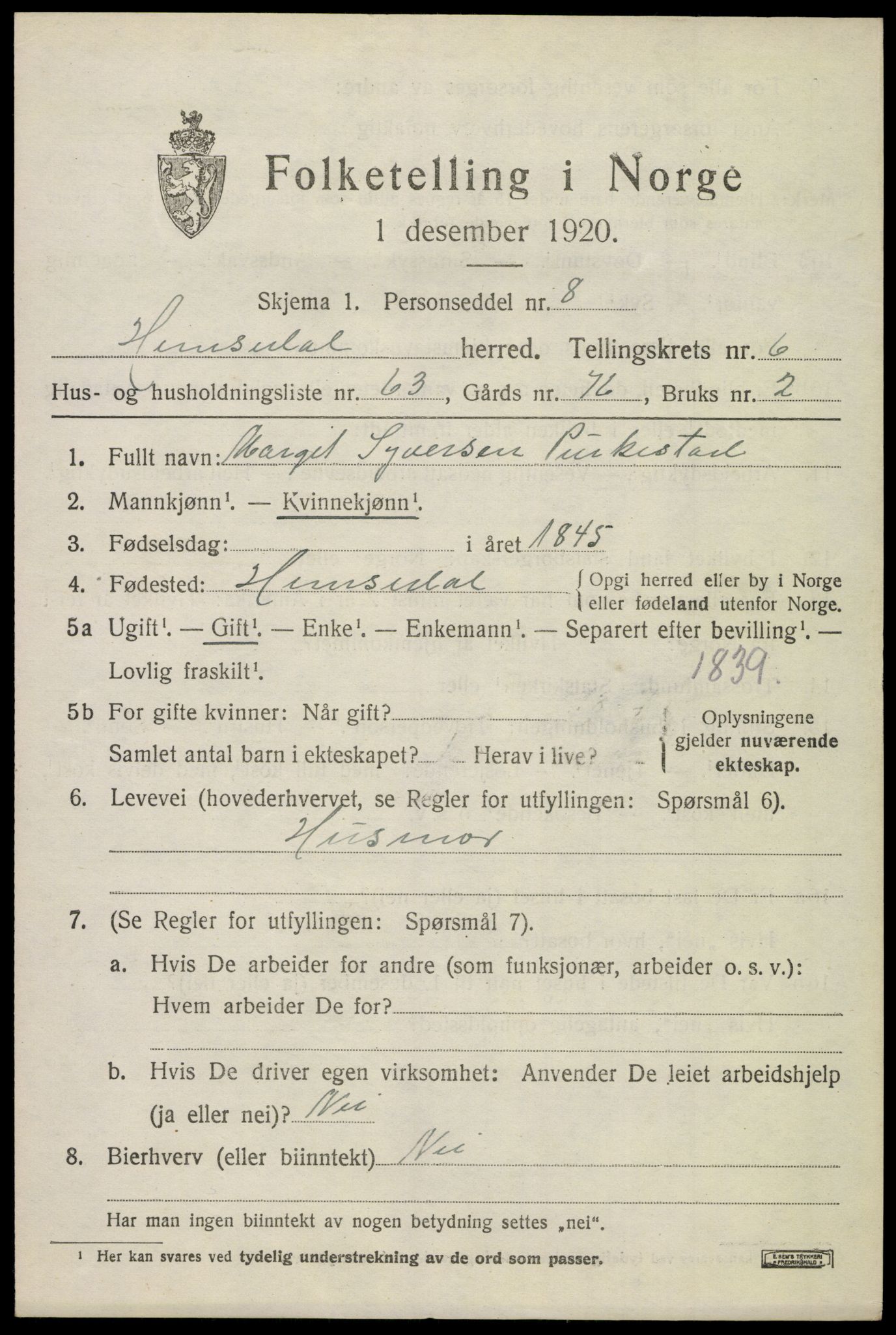 SAKO, Folketelling 1920 for 0618 Hemsedal herred, 1920, s. 2948