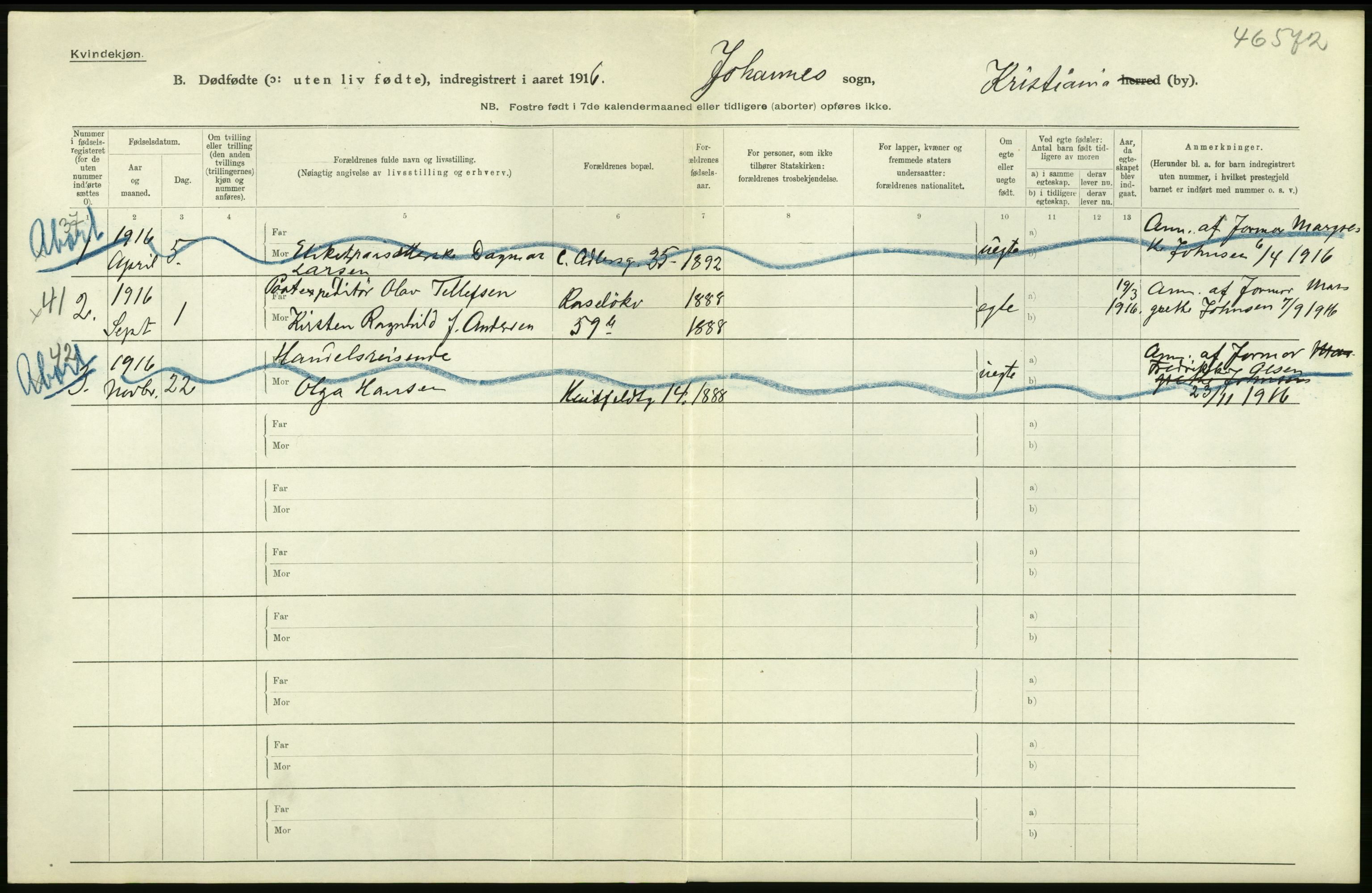 Statistisk sentralbyrå, Sosiodemografiske emner, Befolkning, AV/RA-S-2228/D/Df/Dfb/Dfbf/L0010: Kristiania: Døde, dødfødte., 1916, s. 480