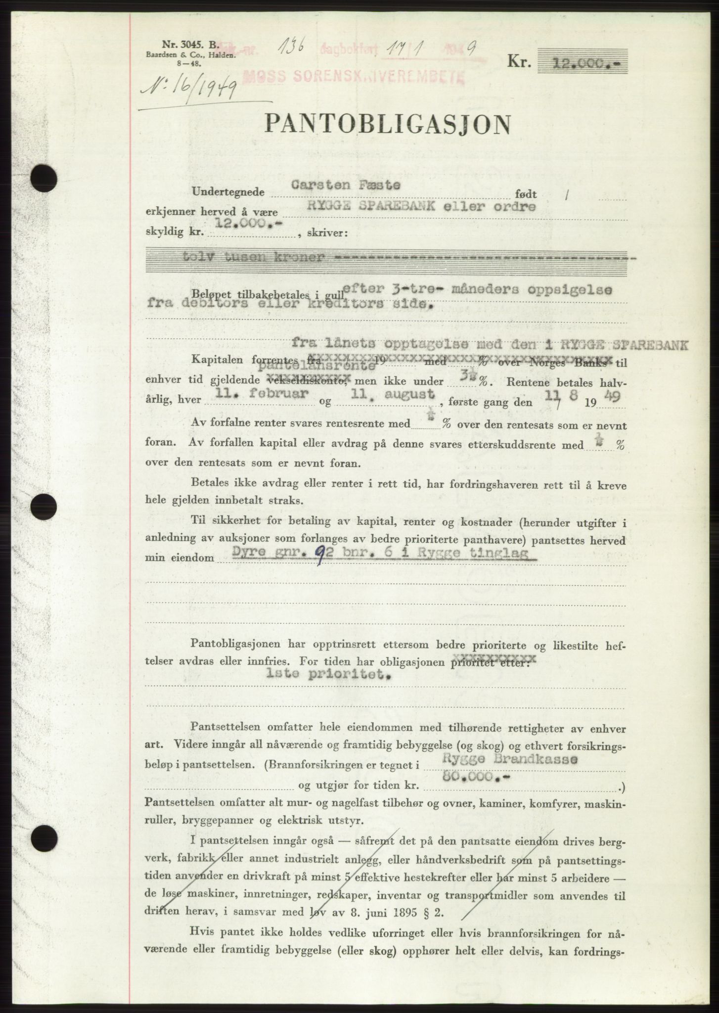 Moss sorenskriveri, SAO/A-10168: Pantebok nr. B21, 1949-1949, Dagboknr: 136/1949