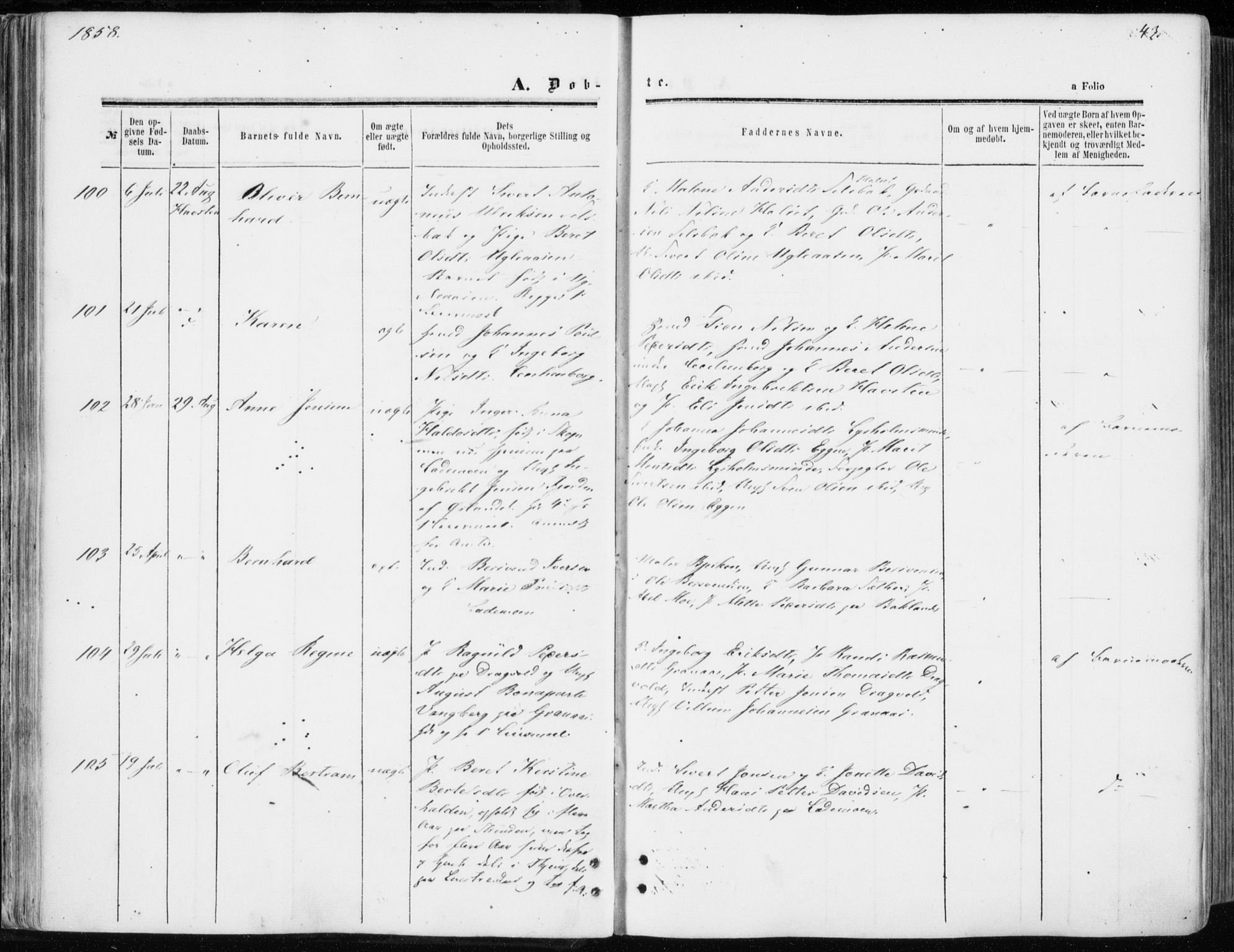 Ministerialprotokoller, klokkerbøker og fødselsregistre - Sør-Trøndelag, SAT/A-1456/606/L0292: Ministerialbok nr. 606A07, 1856-1865, s. 43
