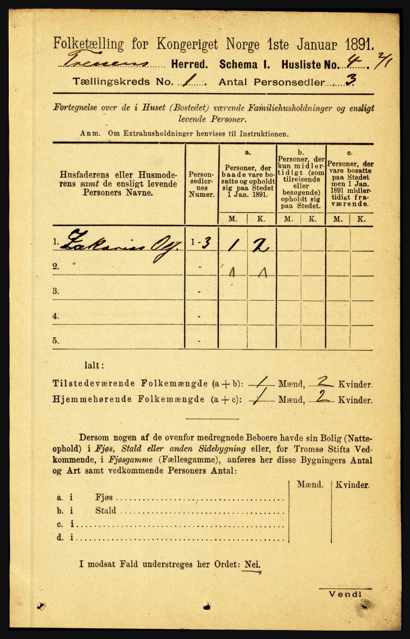 RA, Folketelling 1891 for 1835 Træna herred, 1891, s. 12