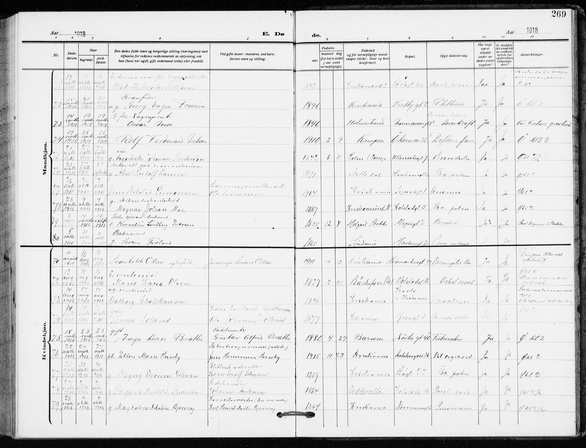 Kampen prestekontor Kirkebøker, AV/SAO-A-10853/F/Fa/L0013: Ministerialbok nr. I 13, 1917-1922, s. 269