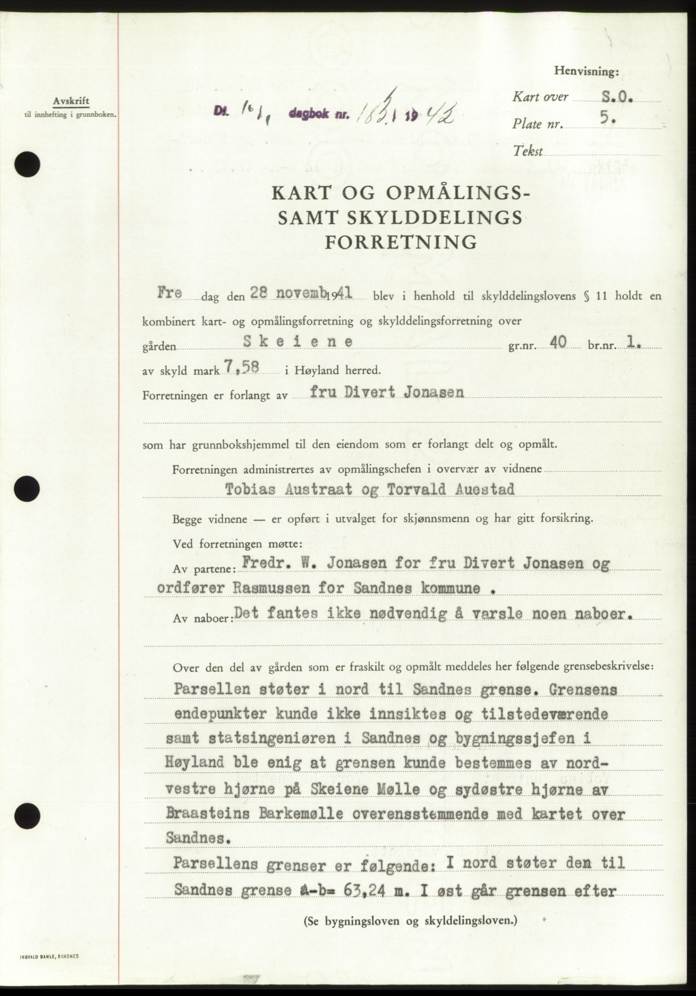 Jæren sorenskriveri, SAST/A-100310/03/G/Gba/L0082: Pantebok, 1942-1942, Dagboknr: 183/1942