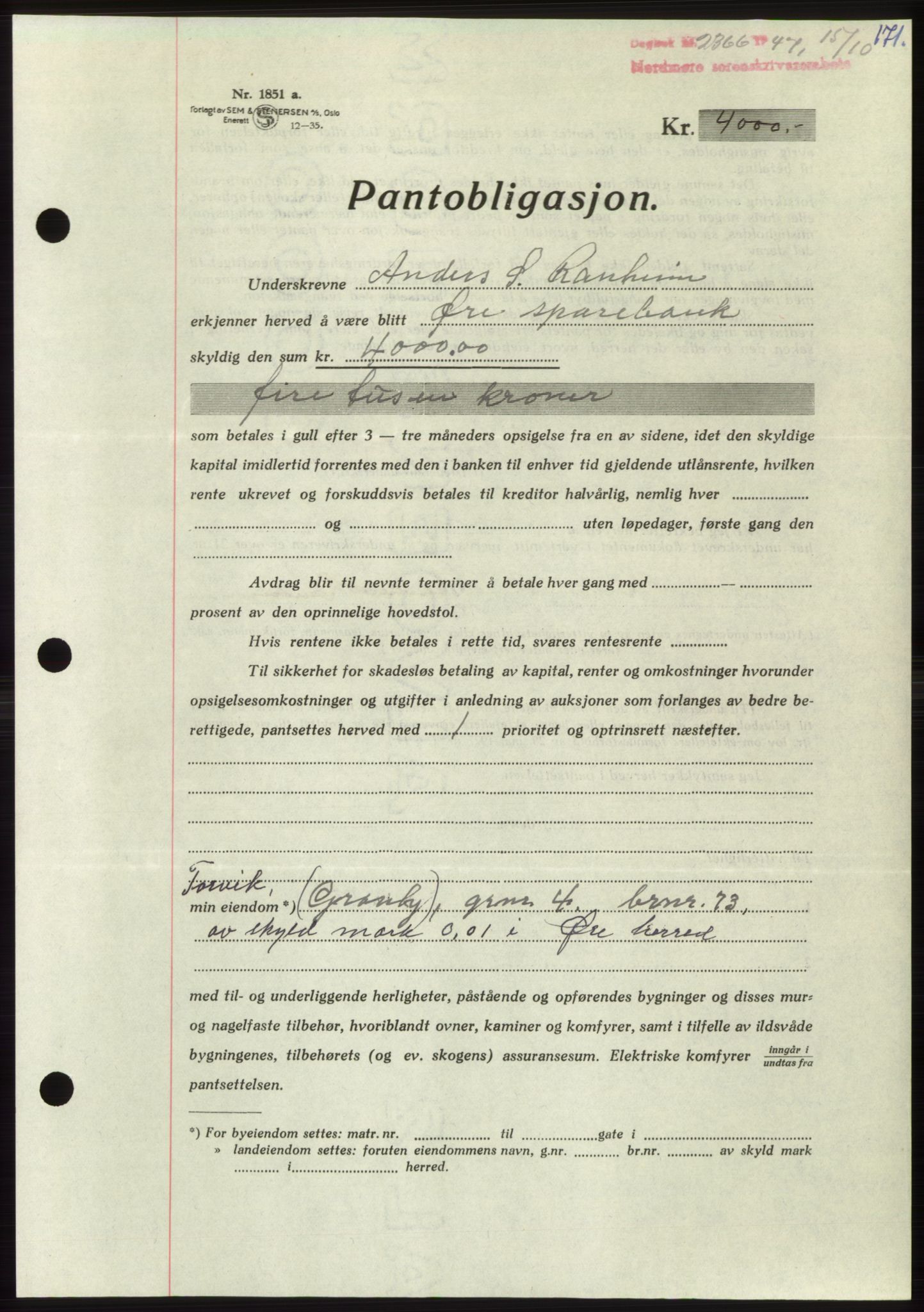 Nordmøre sorenskriveri, AV/SAT-A-4132/1/2/2Ca: Pantebok nr. B97, 1947-1948, Dagboknr: 2366/1947