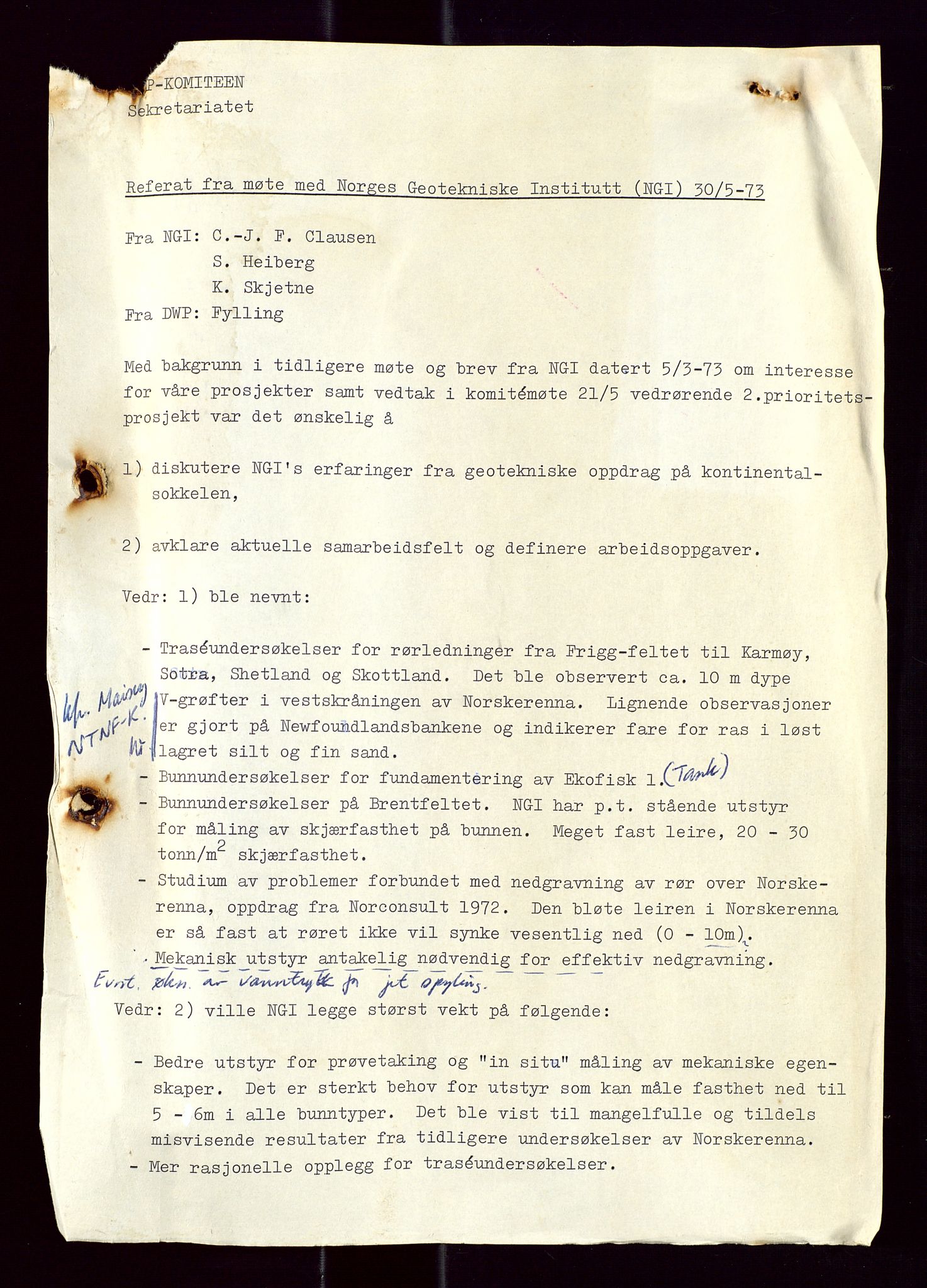 Industridepartementet, Oljekontoret, AV/SAST-A-101348/Di/L0005: DWP, 761 forskning/teknologi, 2 prot. DWP feasibility study, 1972-1975, s. 3