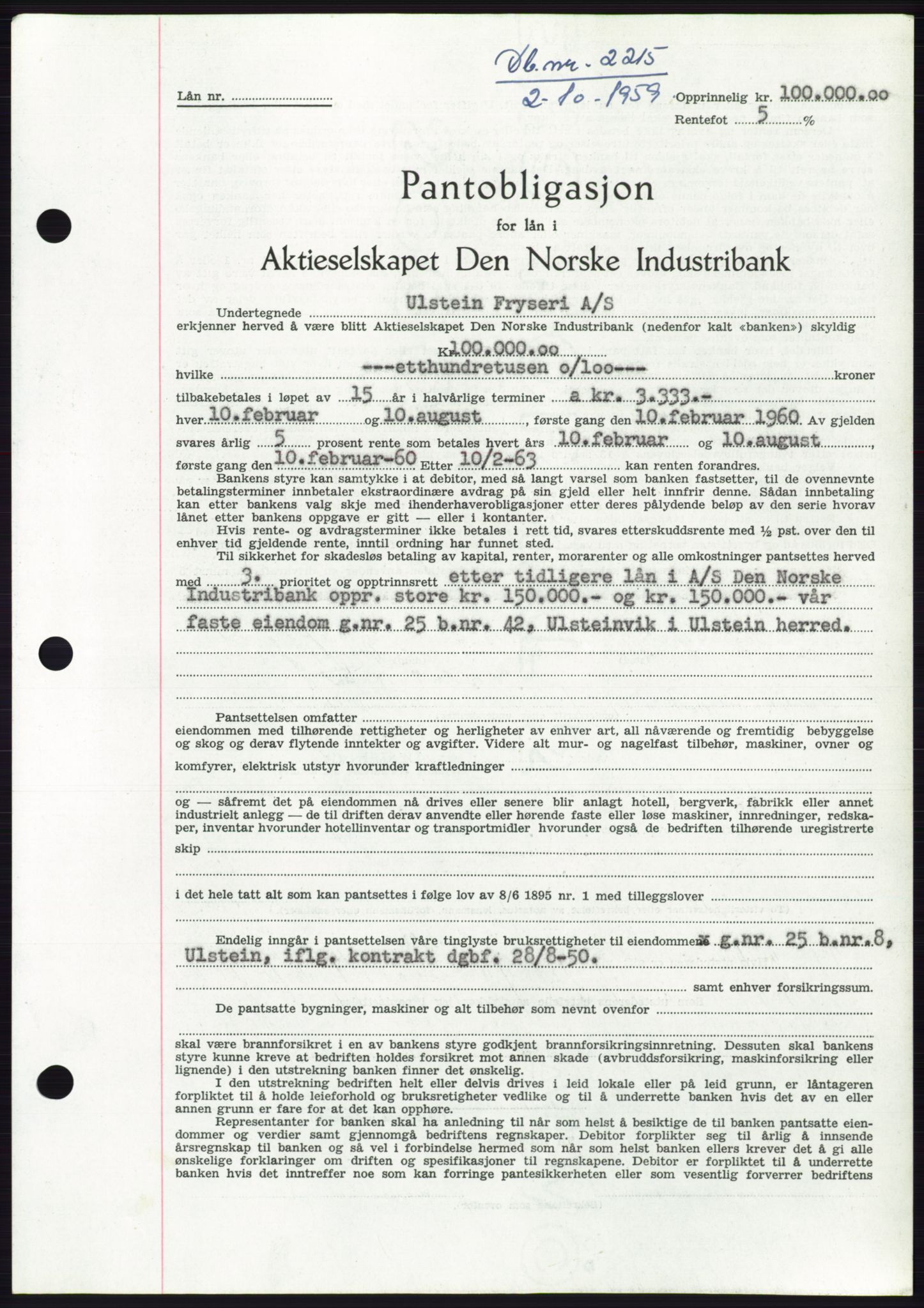 Søre Sunnmøre sorenskriveri, SAT/A-4122/1/2/2C/L0133: Pantebok nr. 21B, 1959-1959, Dagboknr: 2215/1959
