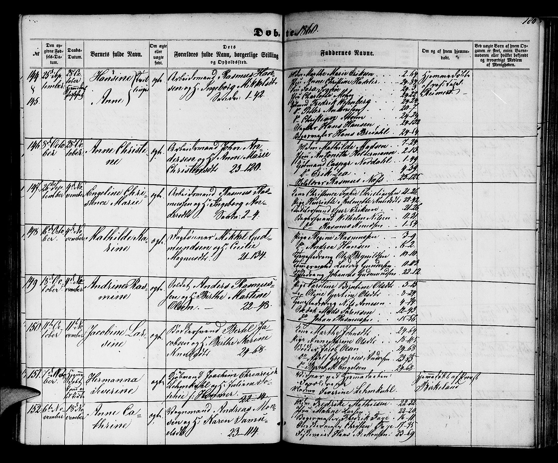 Korskirken sokneprestembete, AV/SAB-A-76101/H/Hab: Klokkerbok nr. B 4, 1858-1863, s. 180